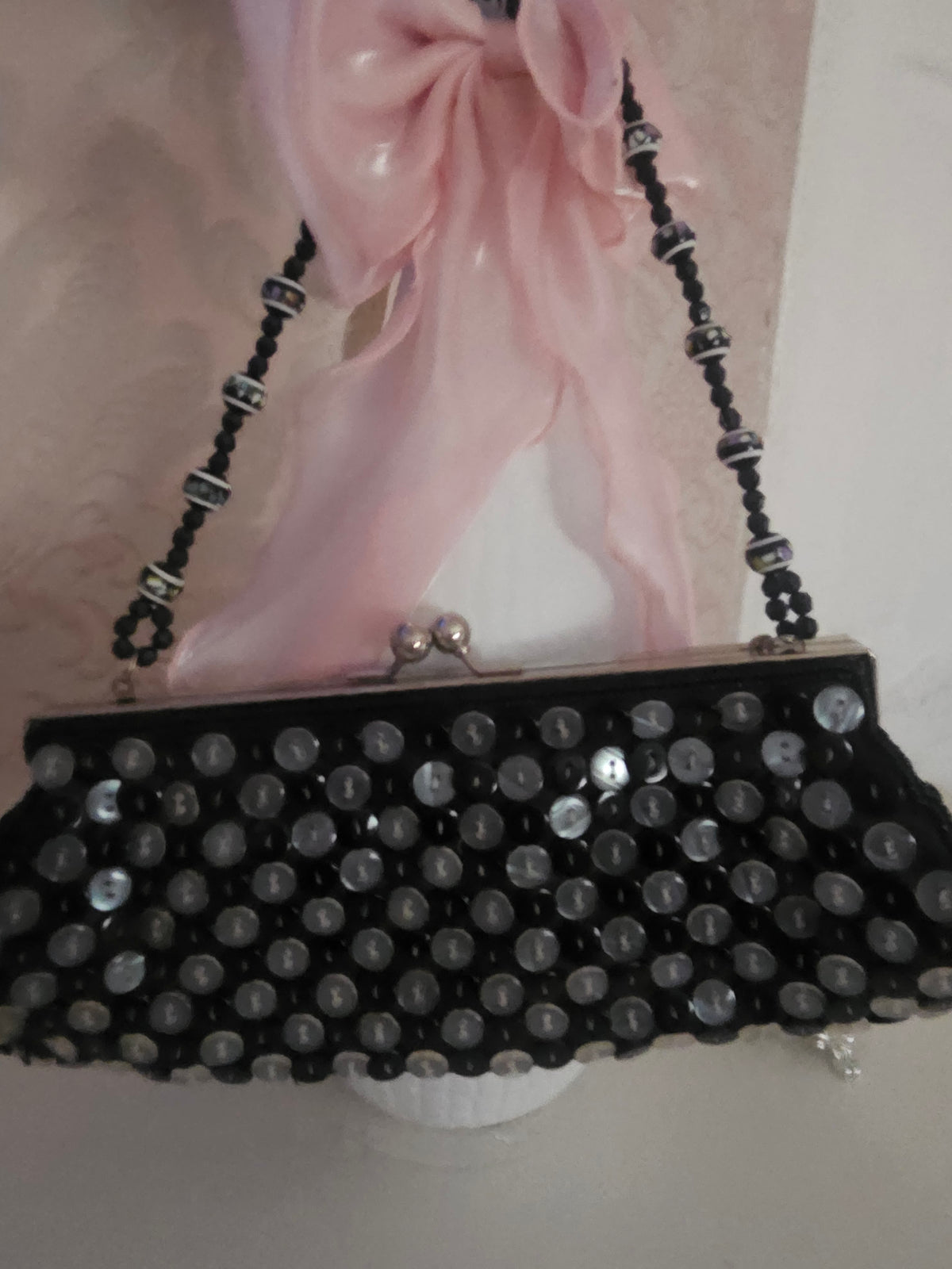 Ladies Black beaded & button detailed Shoulder strap bag