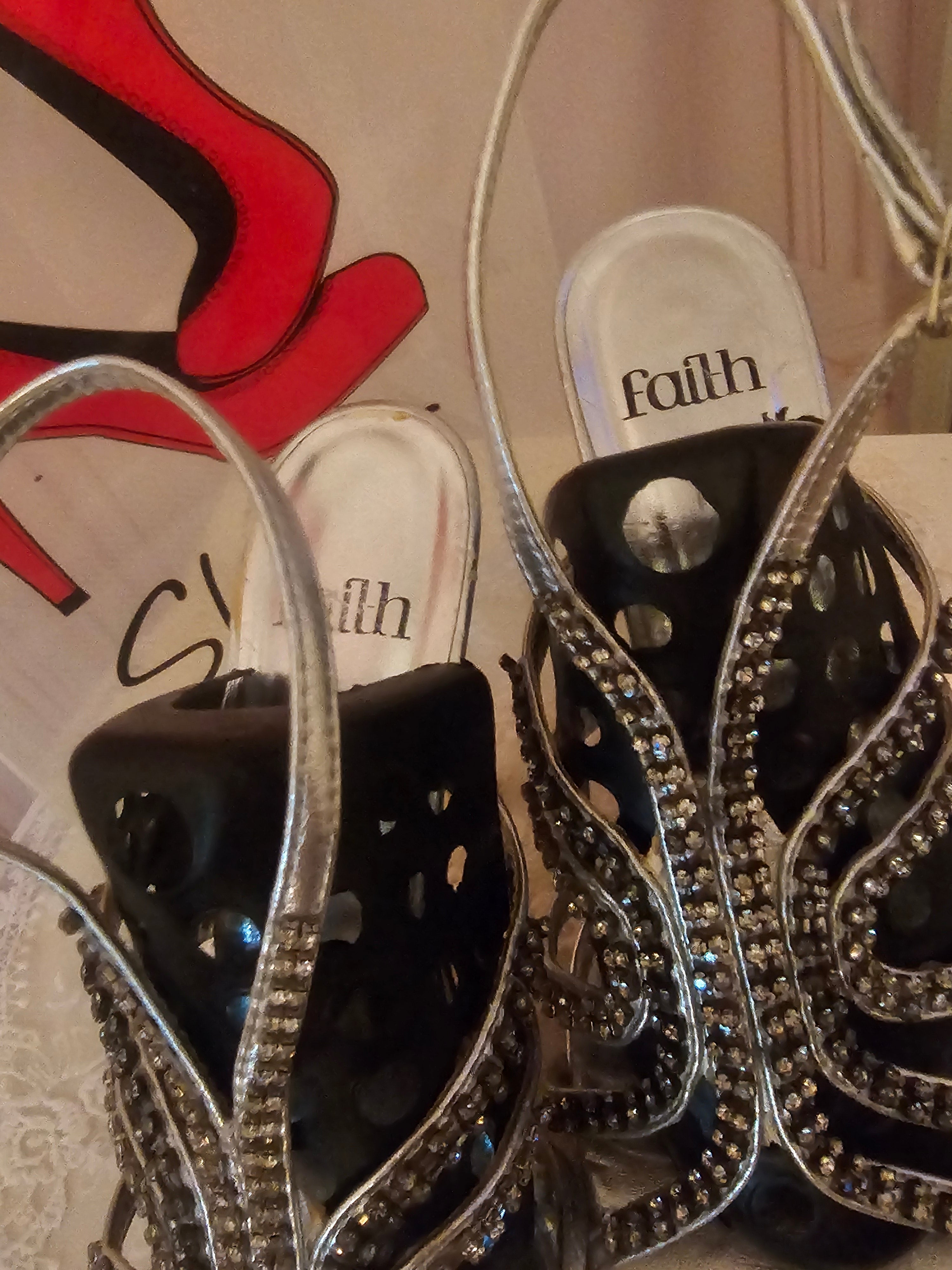 Ladies Silver Faith Glitzy Heels
