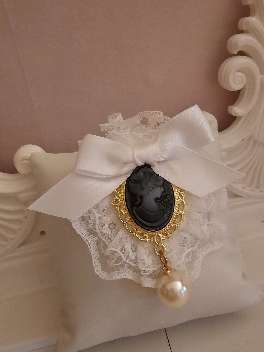 Ladies white Frilled Elegant Camero  Brooch