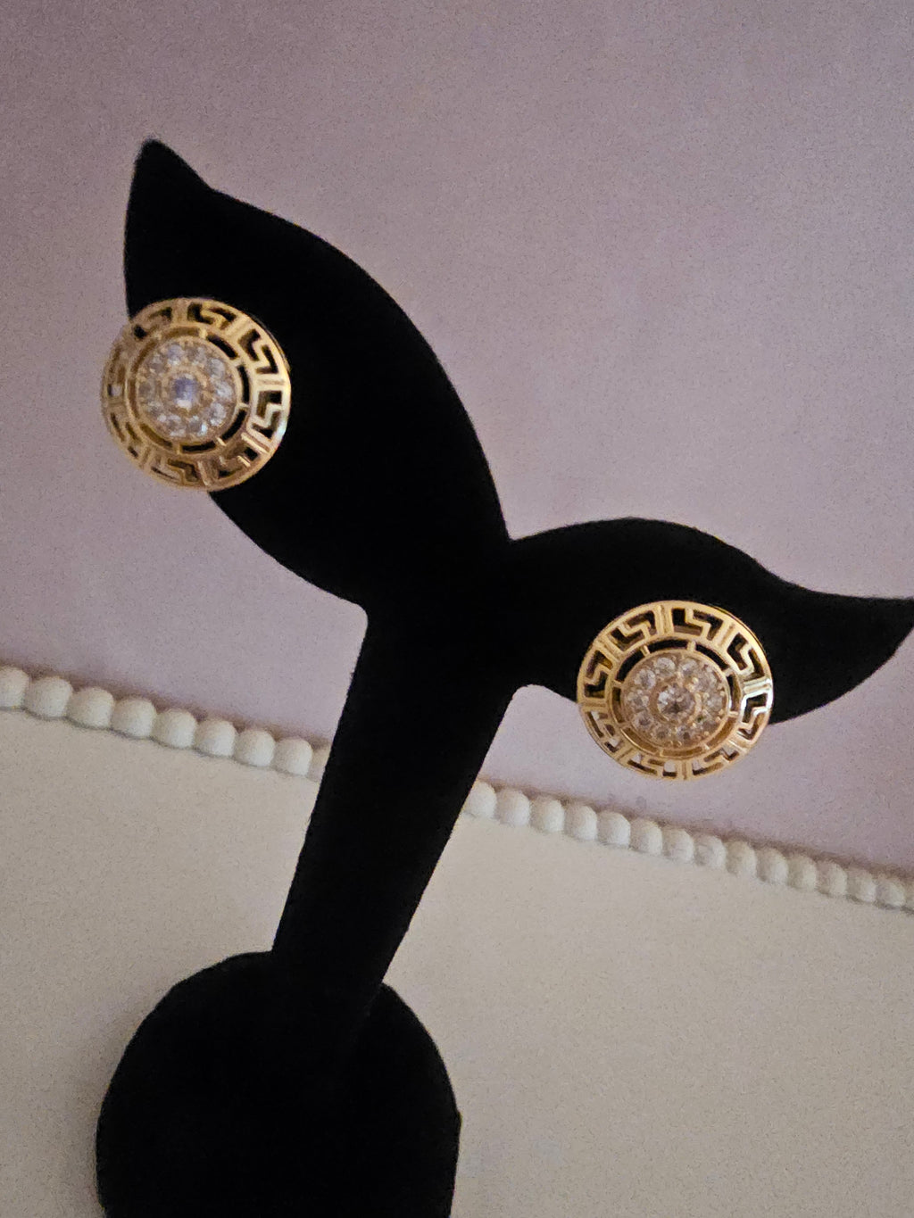 Ladies Golden Greek Key with diamond detailing Studs