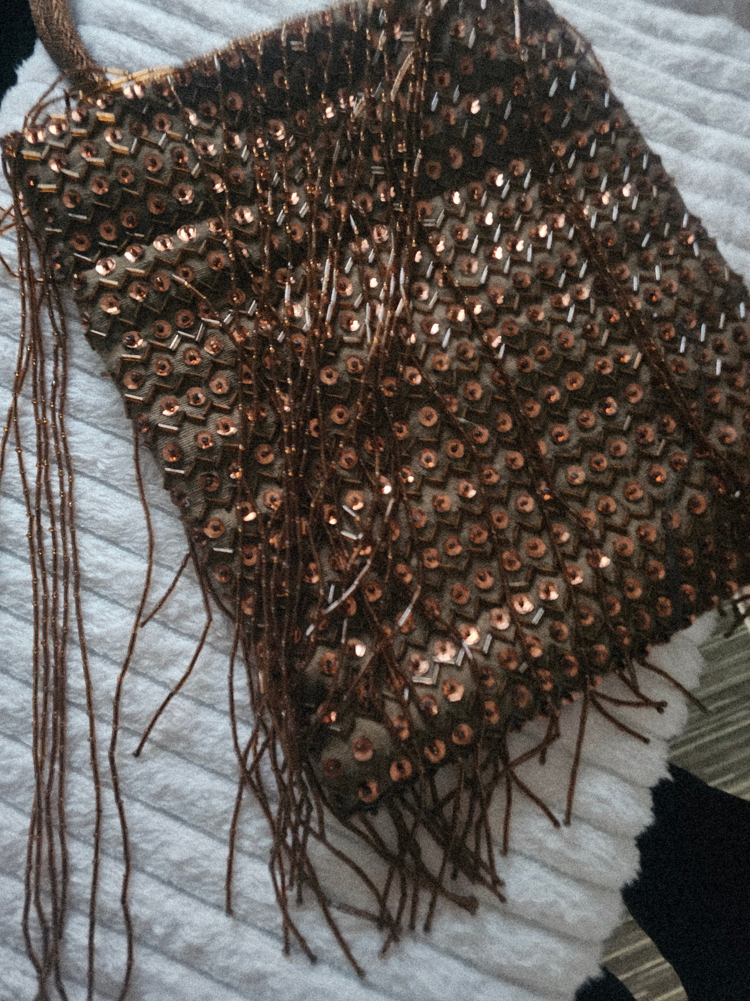 Ladies Bronze sequenced & Fringed evening bag