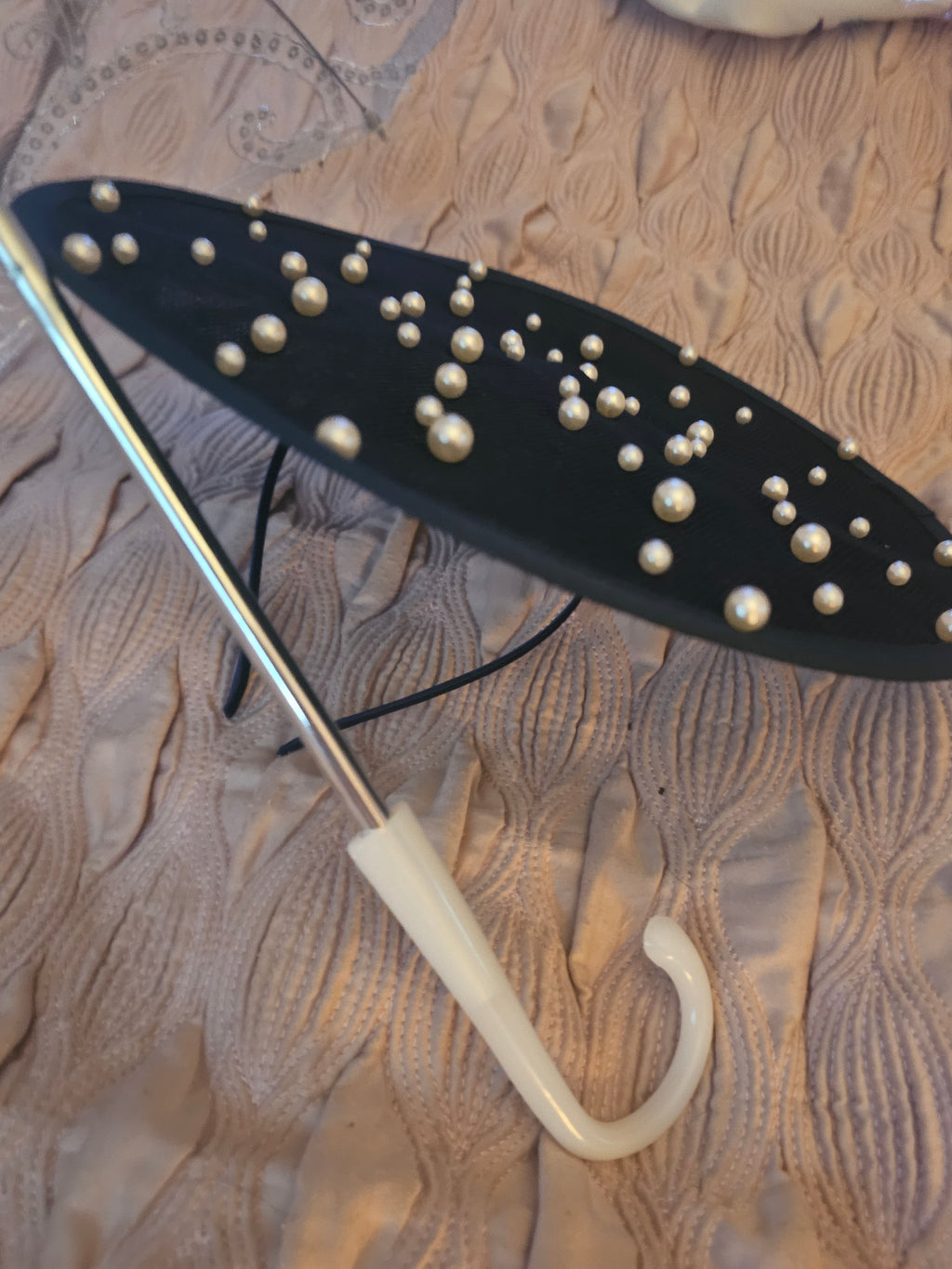 Ladies Navy Blue with Pearl Drop Design Fascinator