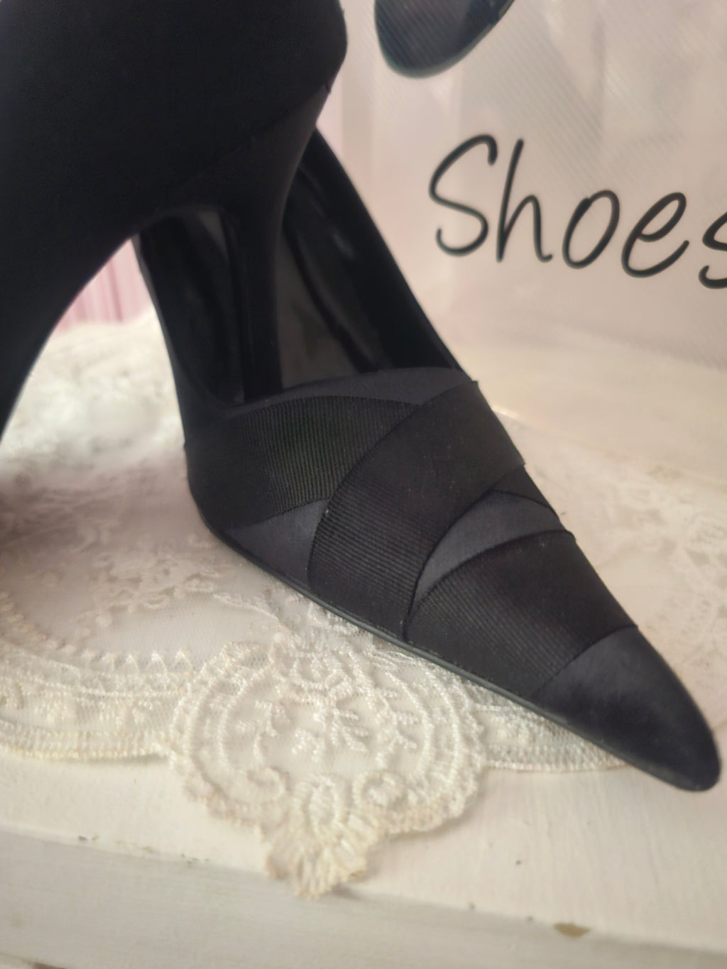 Ladies Black Satin Dune Pointed Toed Heels