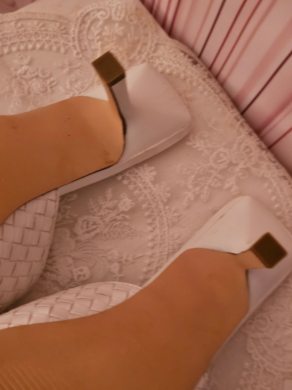 White Woven Style Kitten Heels
