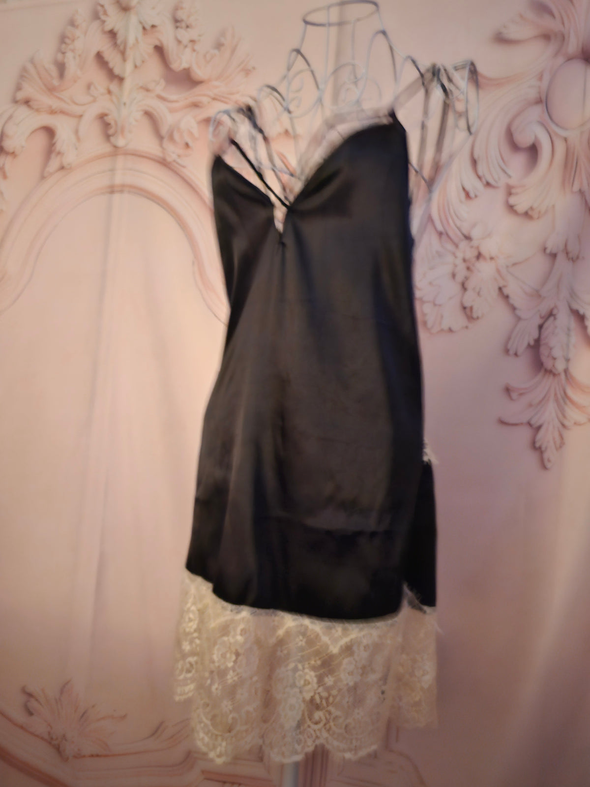Ladies black satin negliee