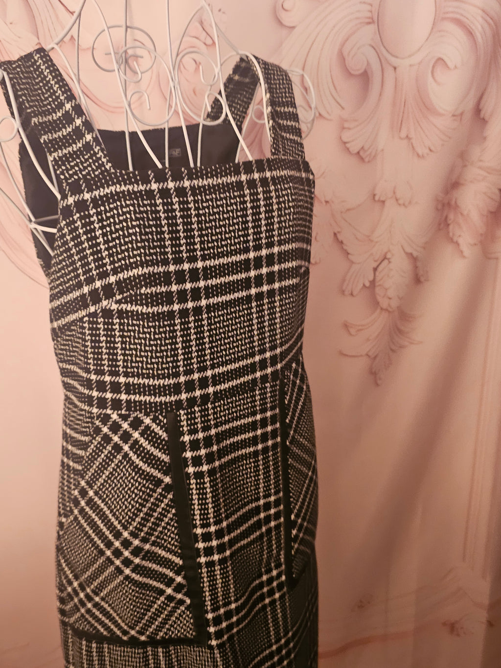 Ladies black & white check pinafore