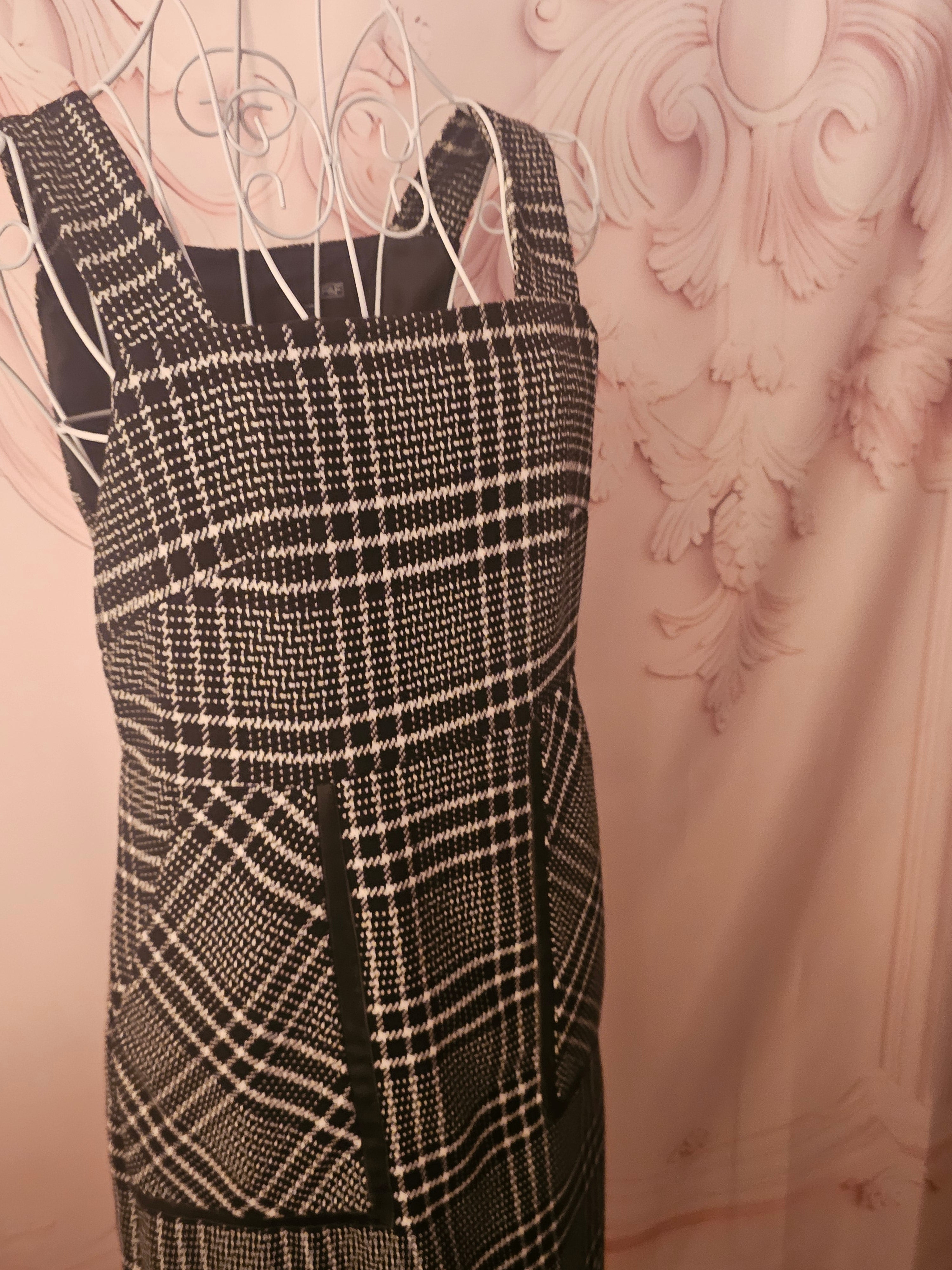 Ladies black & white check pinafore