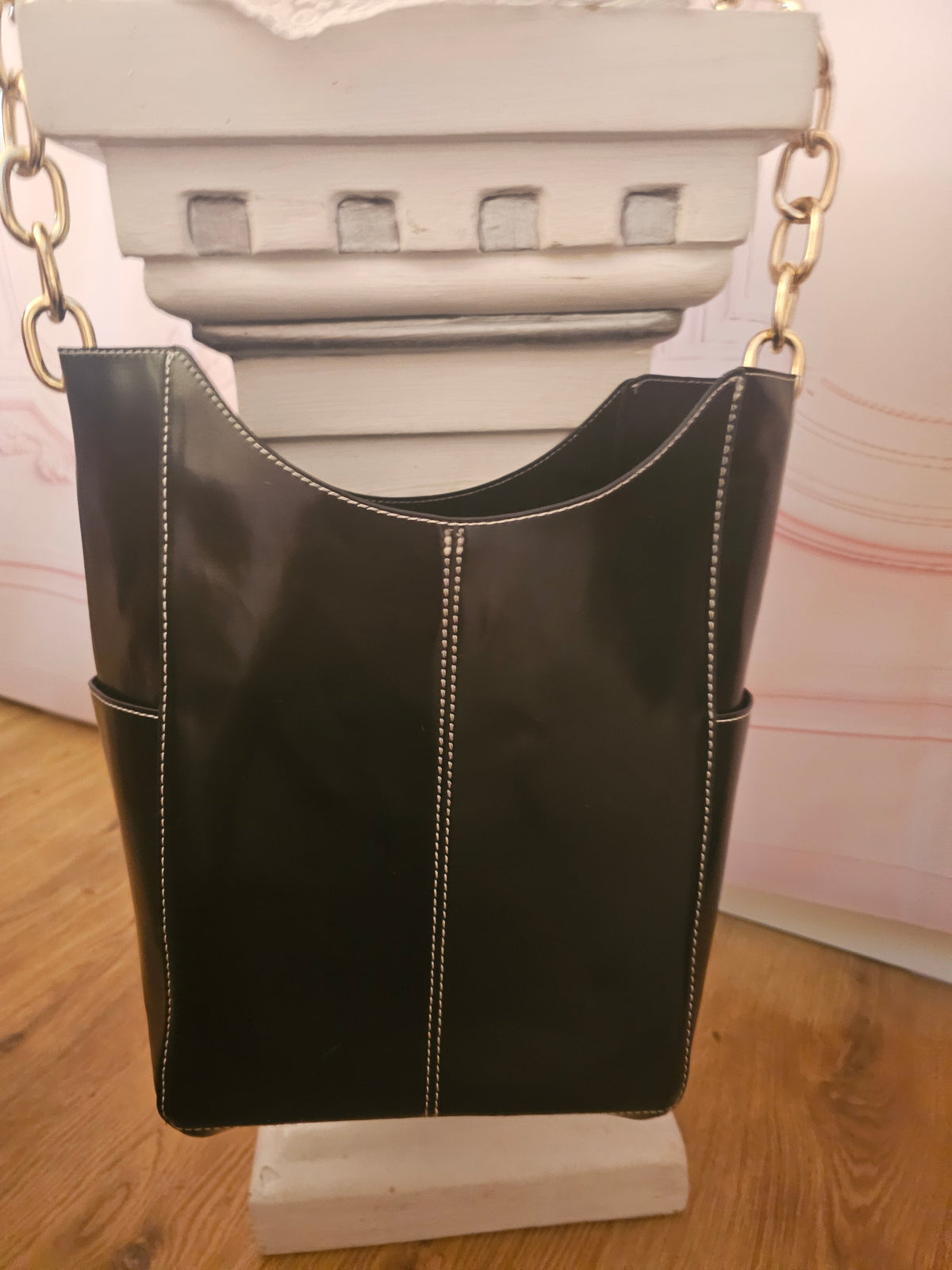 Ladies Asos black Gold chained Strap bag