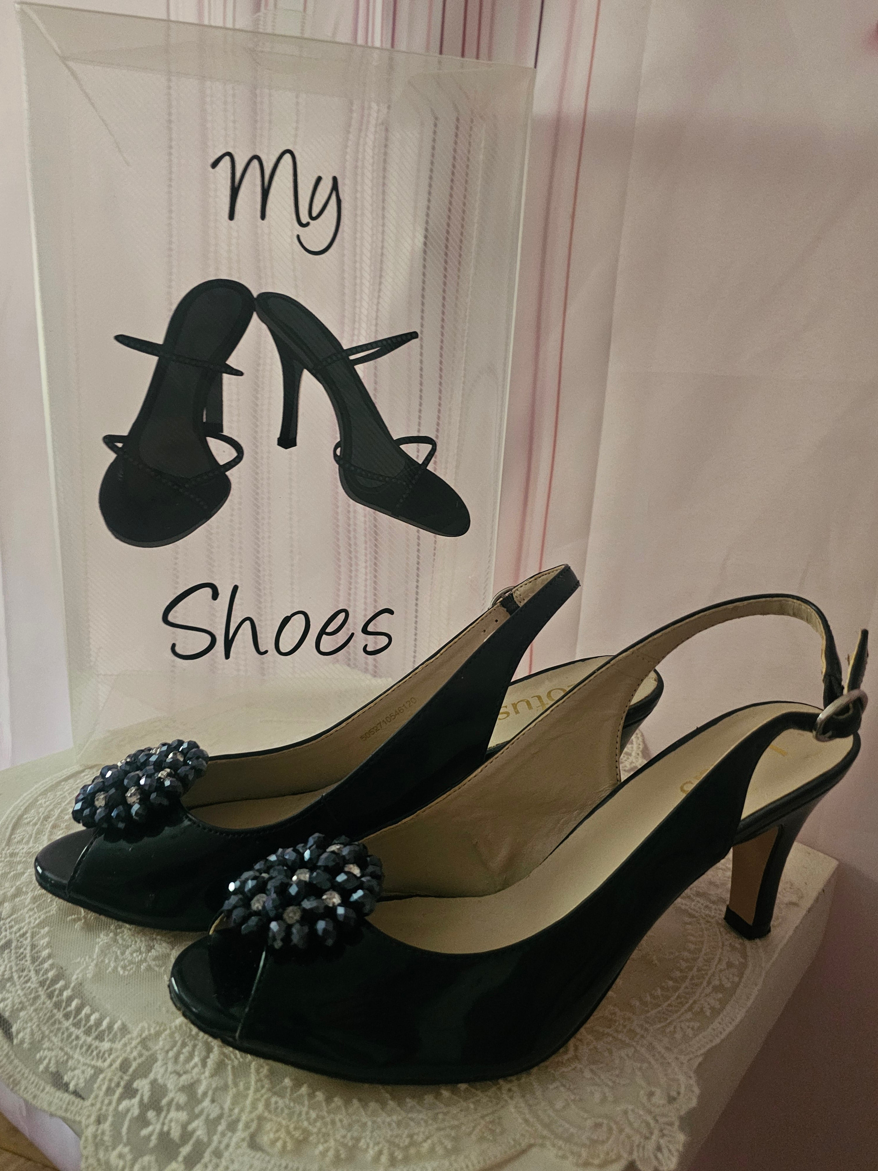 Ladies Lotus Navy Blue Patient Slingbacks
