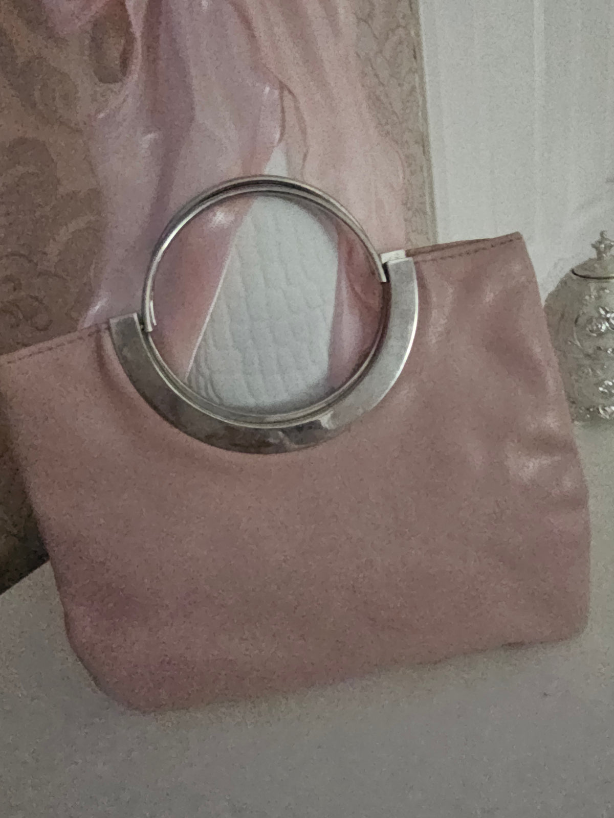 Ladies Cute leather square style handbag with chrome handles