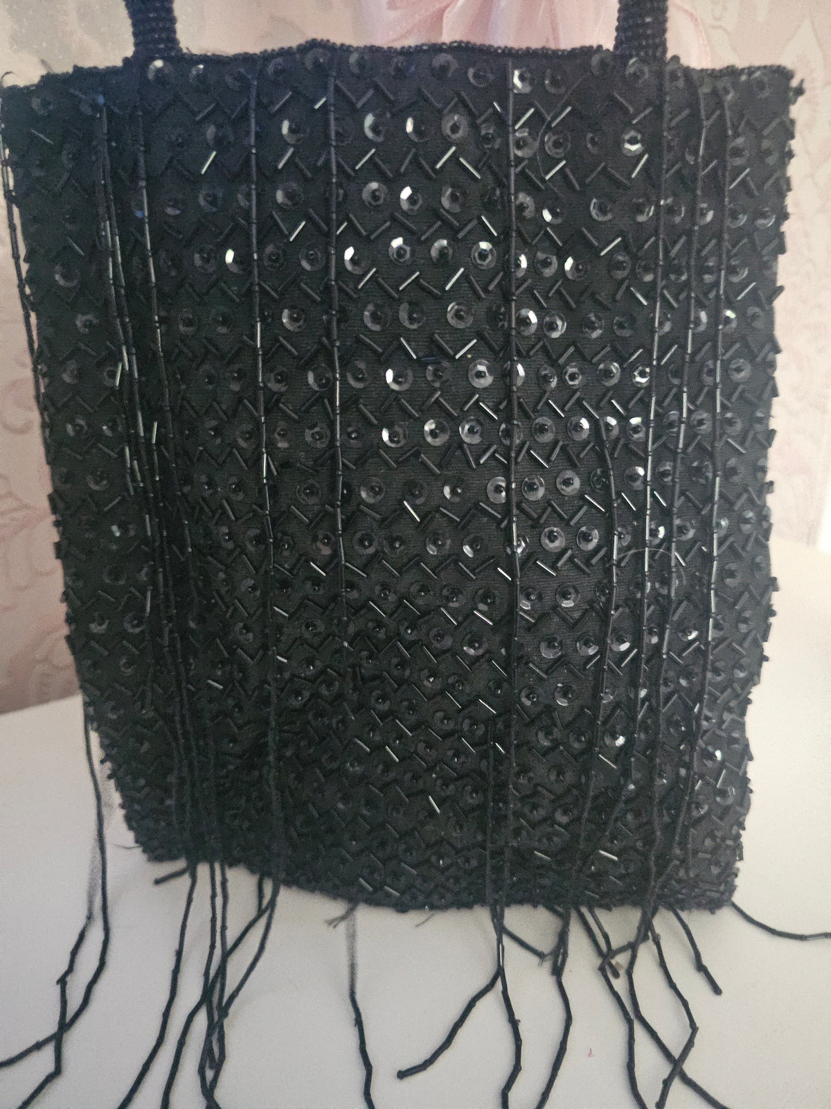 Ladies Black sequenced & Fringed Eveningwear Bag
