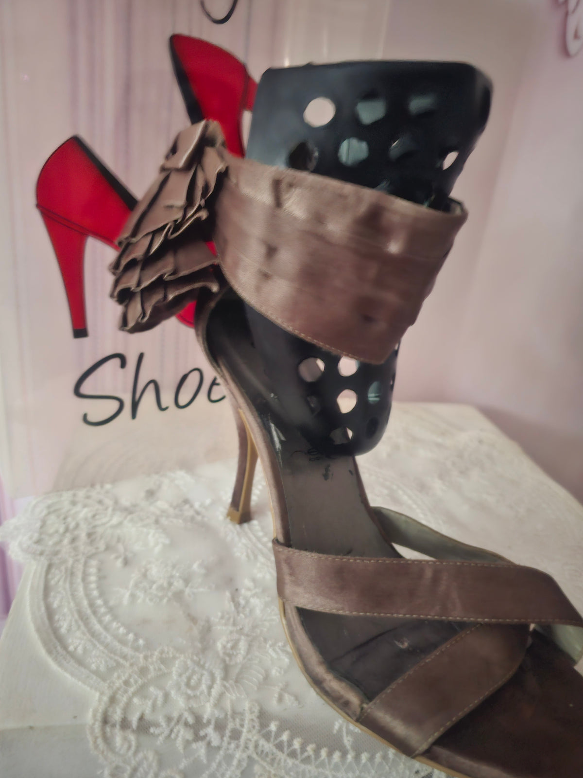 Ladies Bronze Coloured Strappy Stilletto Heels
