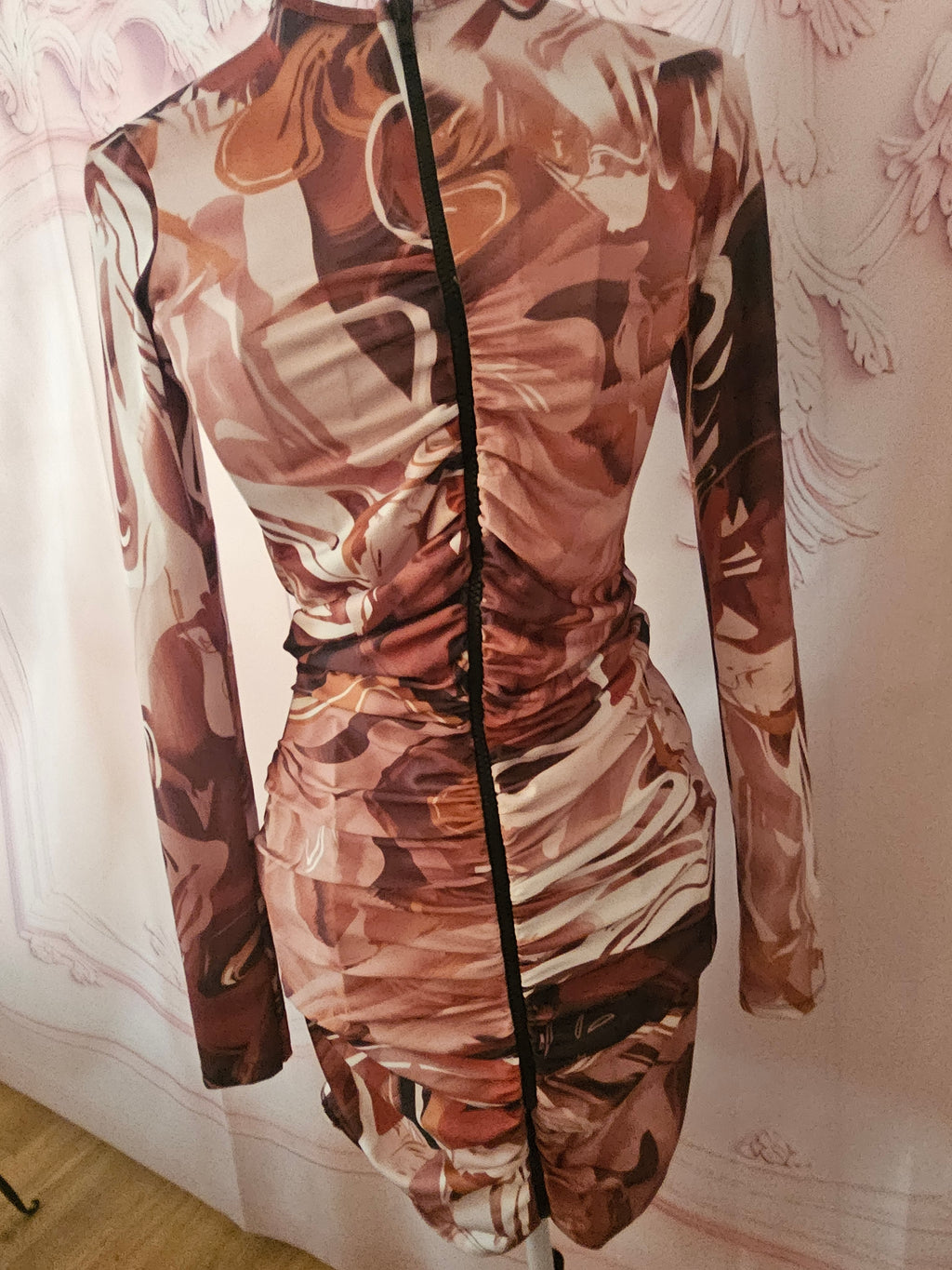 Ladies Pretty Little Thing Cream & Brown Cocktail Dress