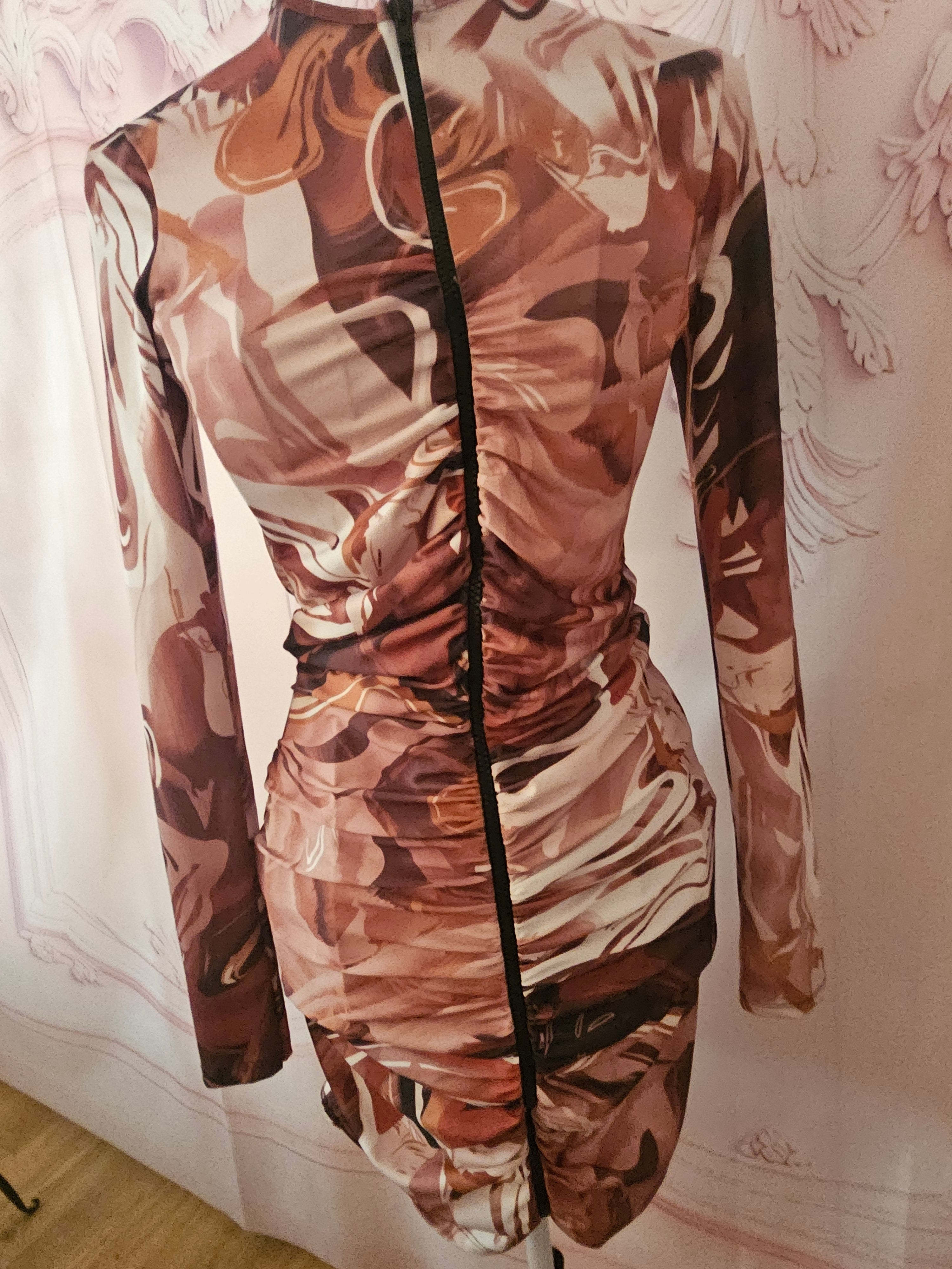 Ladies Pretty Little Thing Cream & Brown Cocktail Dress