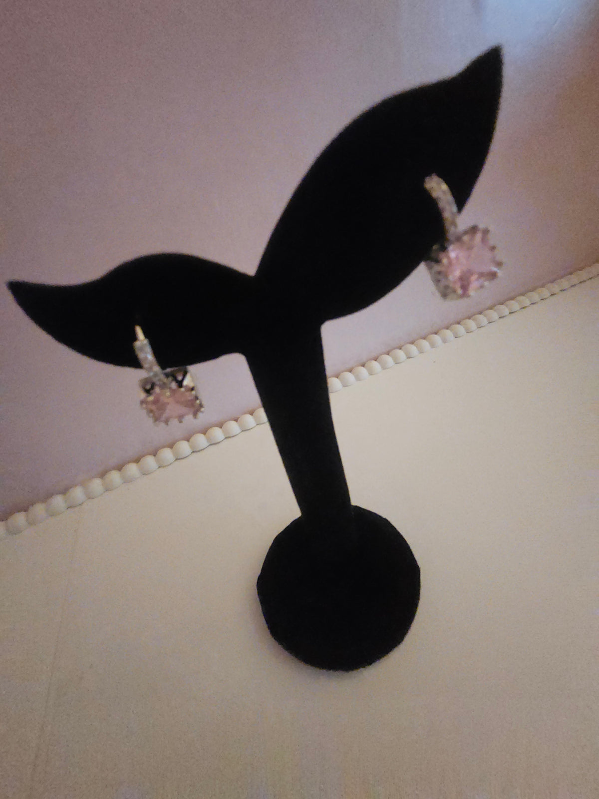 Ladies Pink cubic zicrone square drop earrings