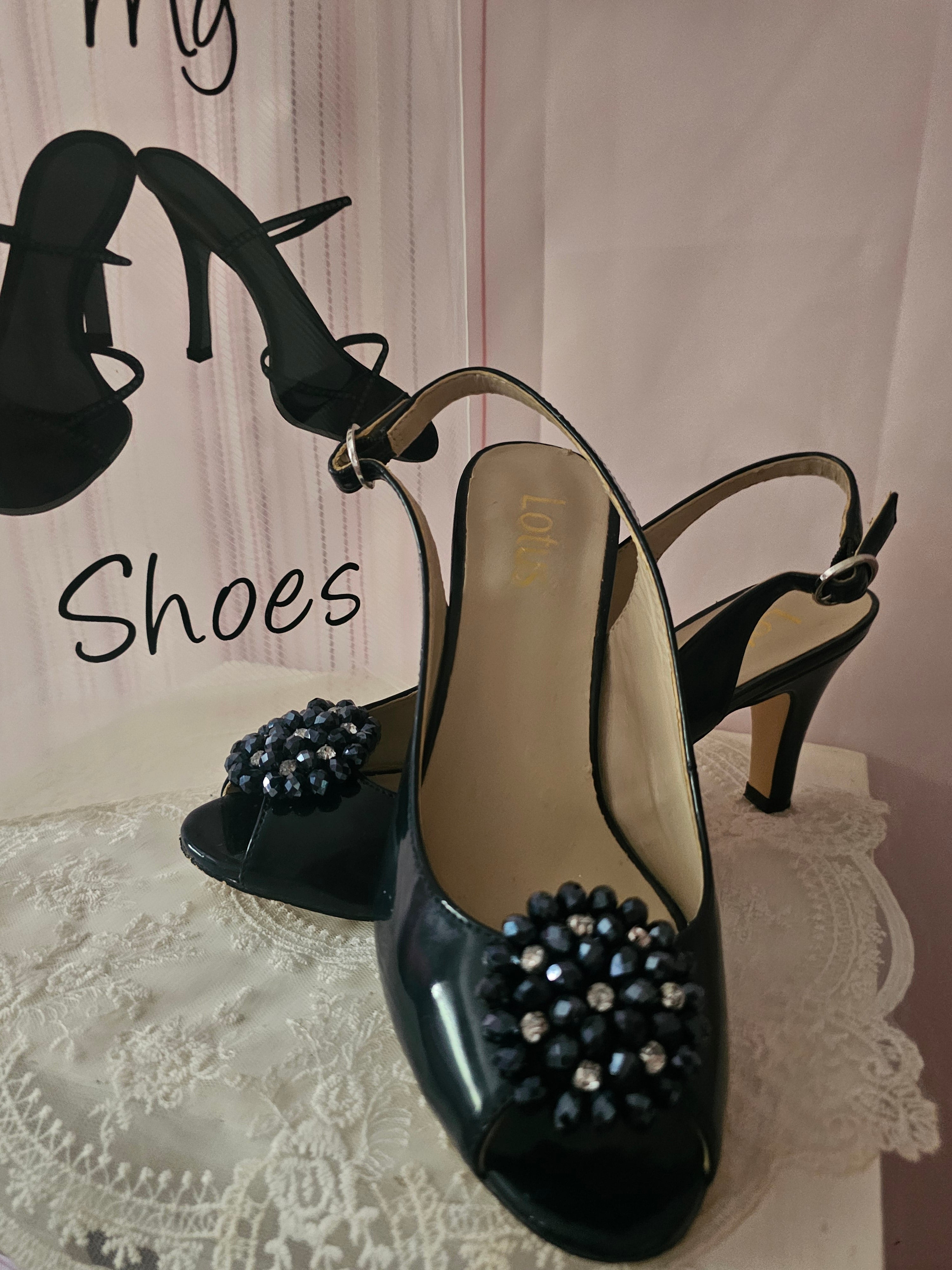 Ladies Lotus Navy Blue Patient Slingbacks