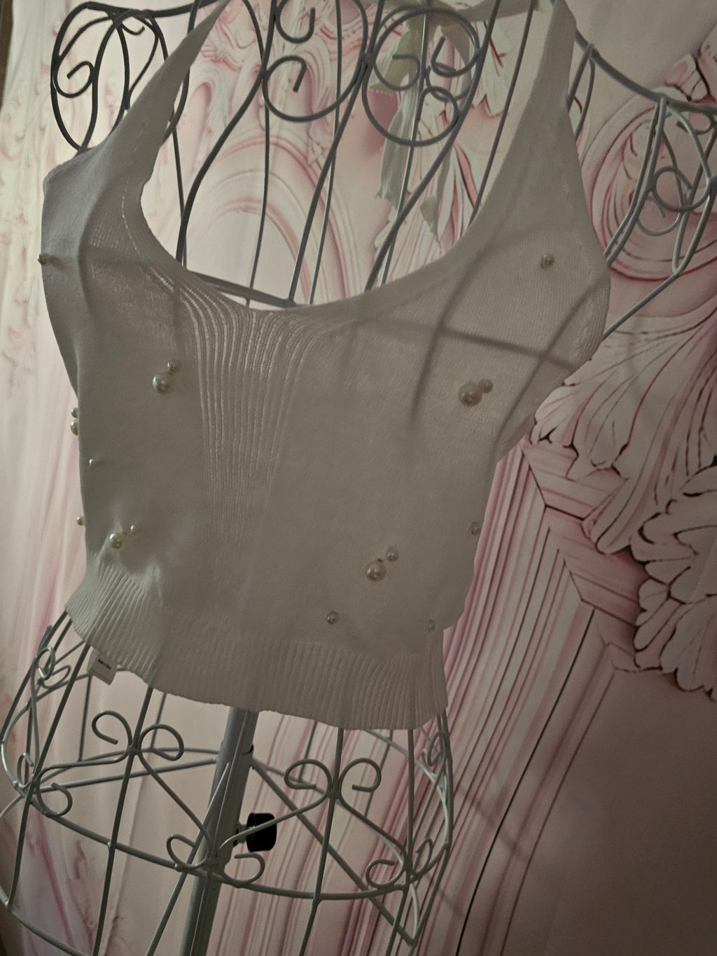 Ladies White Pearl design Knitted Halter Neck Top