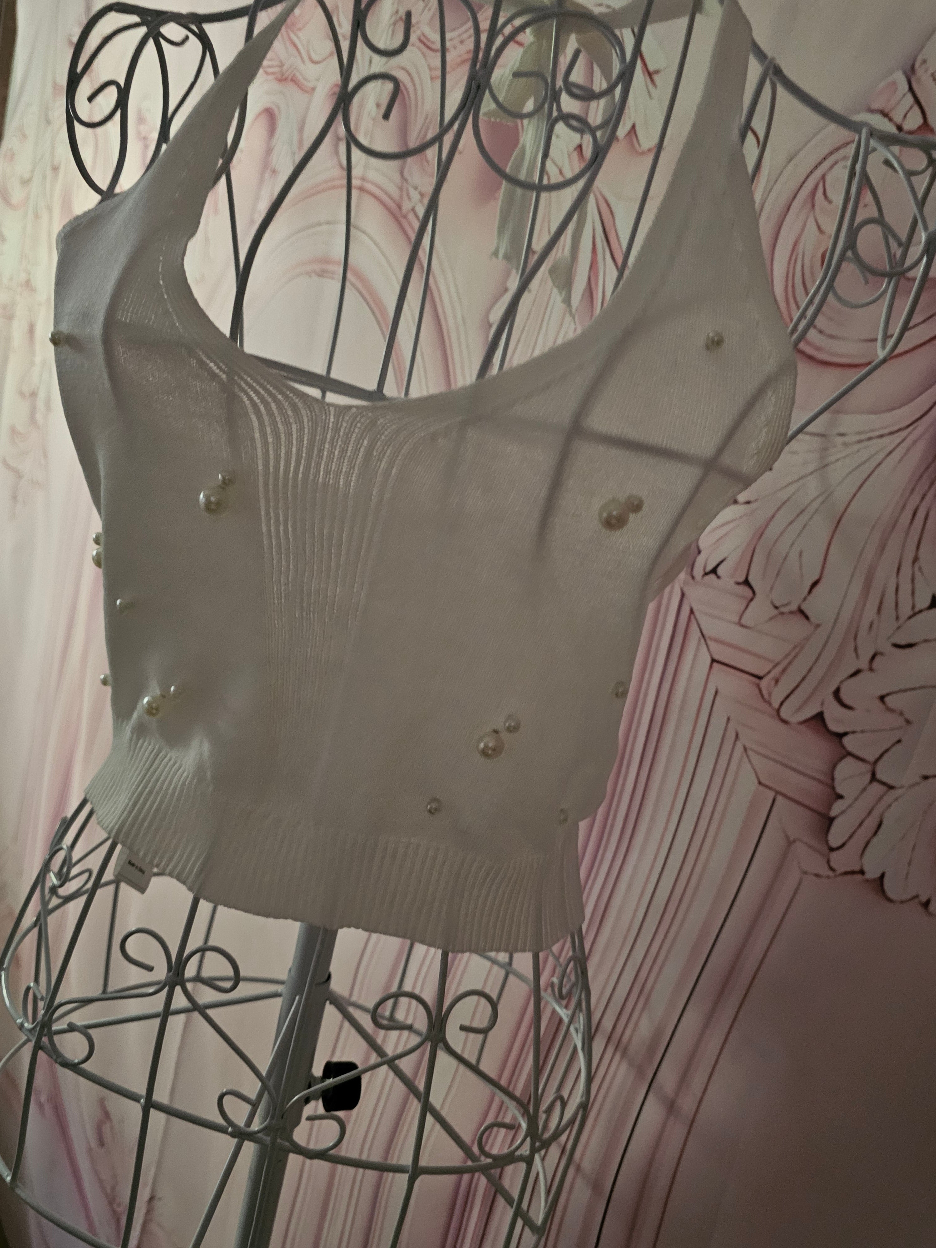 Ladies White Pearl design Knitted Halter Neck Top