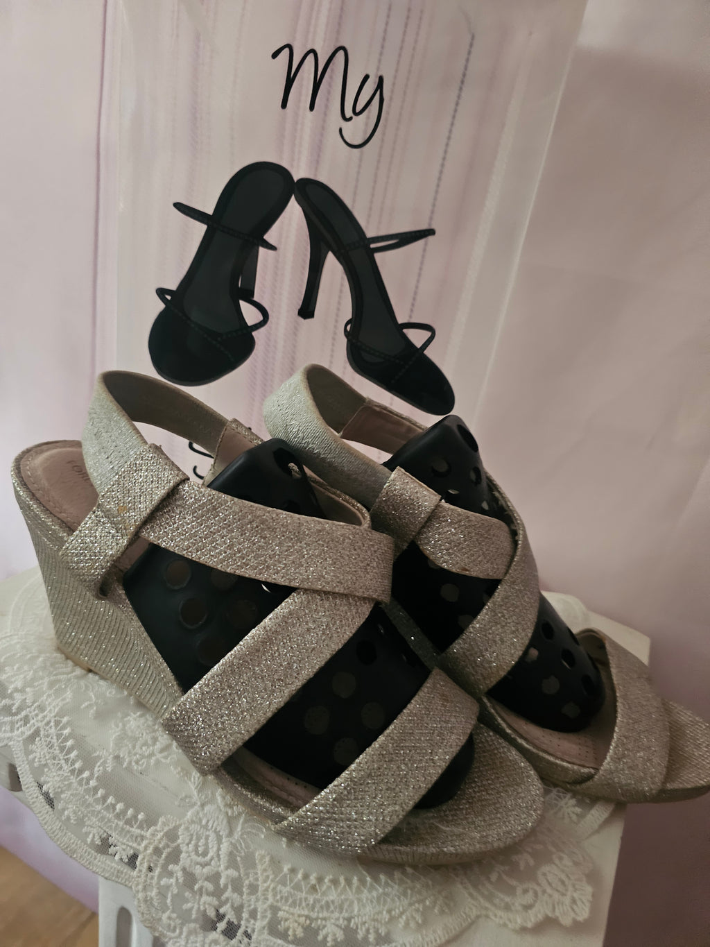 Ladies Forever Comfort by Next Gold Sparkly Wedges