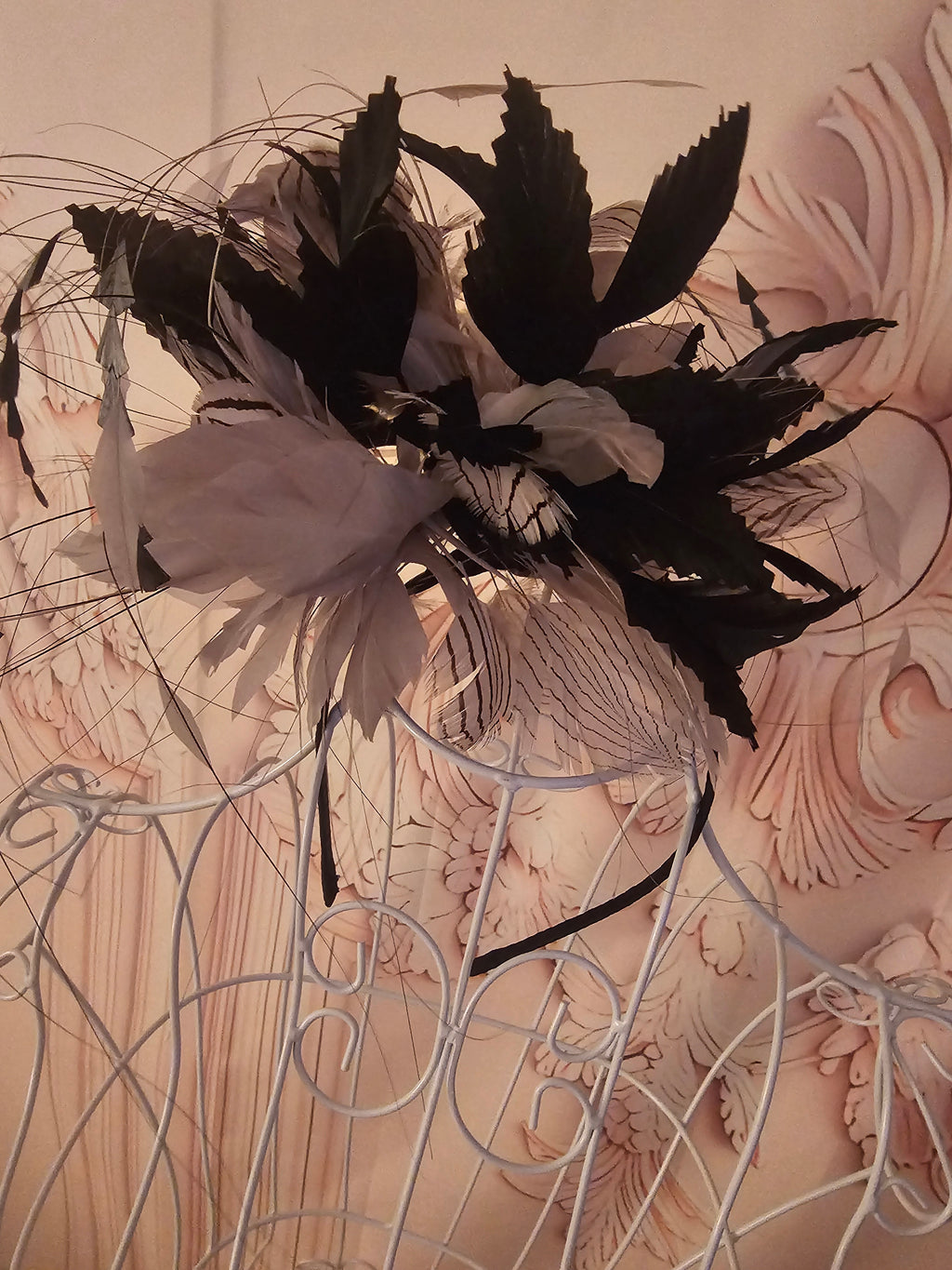 Black & Grey Feather Headband Fascinator — Dramatic & Elegant