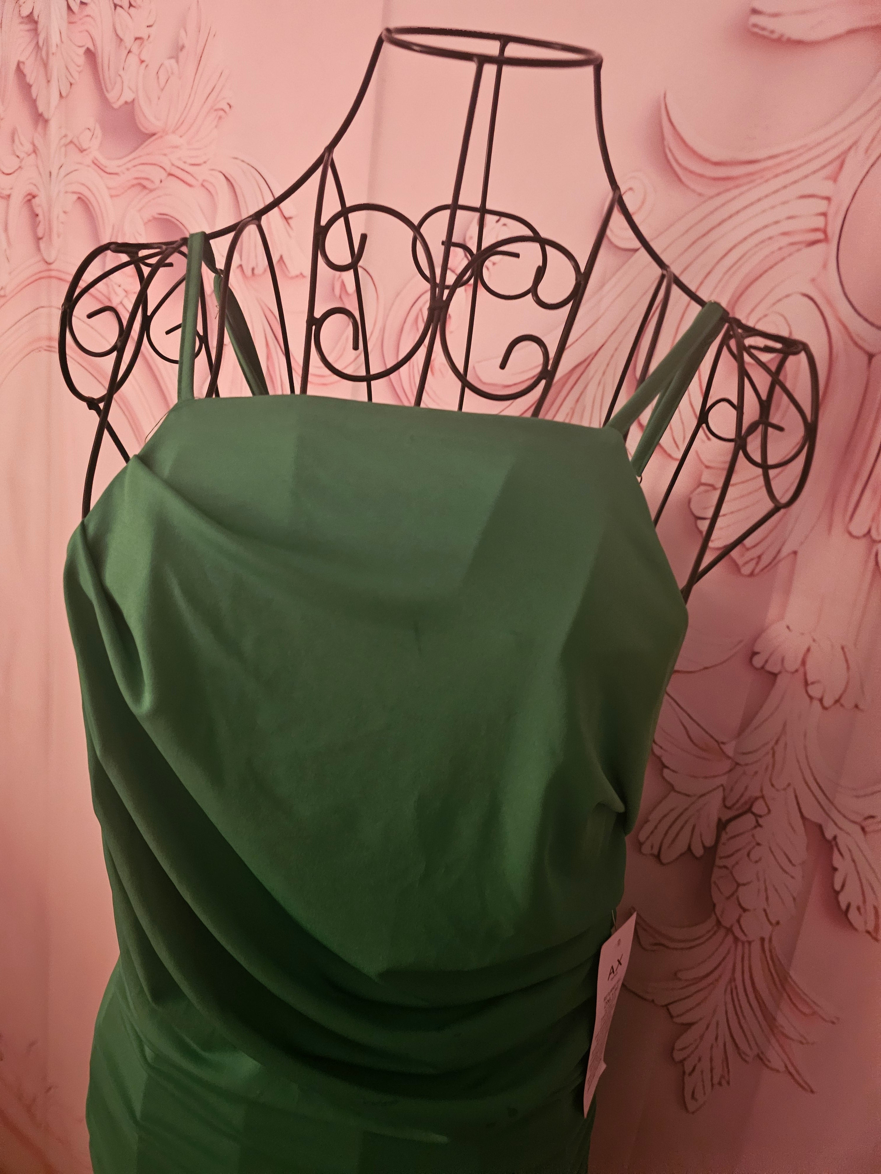 AX Paris Emerald Green Strappy Gown with Ruffle Back — Size 10