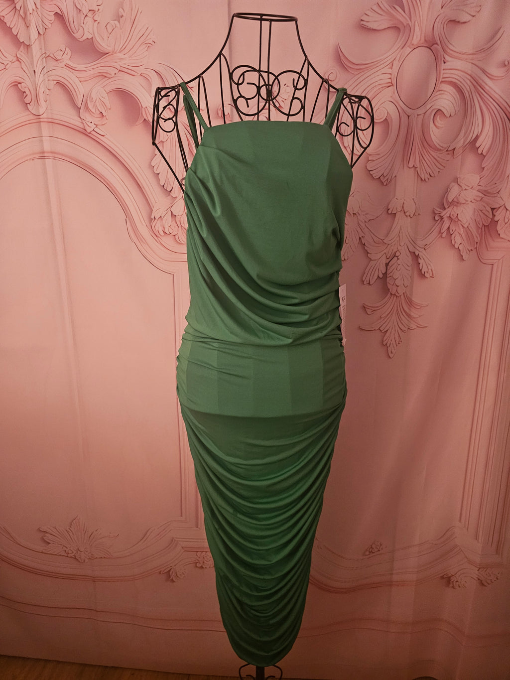 AX Paris Emerald Green Strappy Gown with Ruffle Back — Size 10