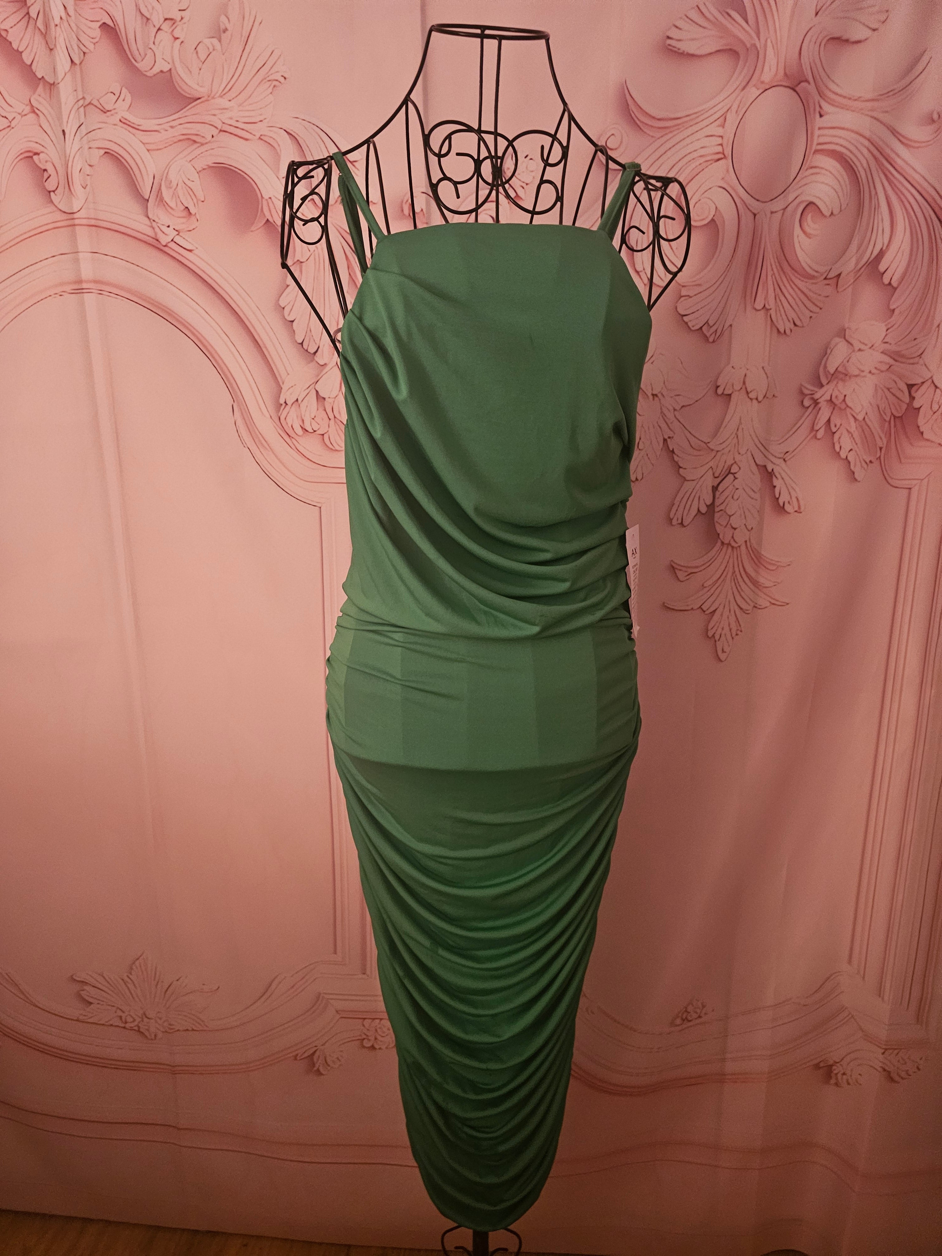 AX Paris Emerald Green Strappy Gown with Ruffle Back — Size 10