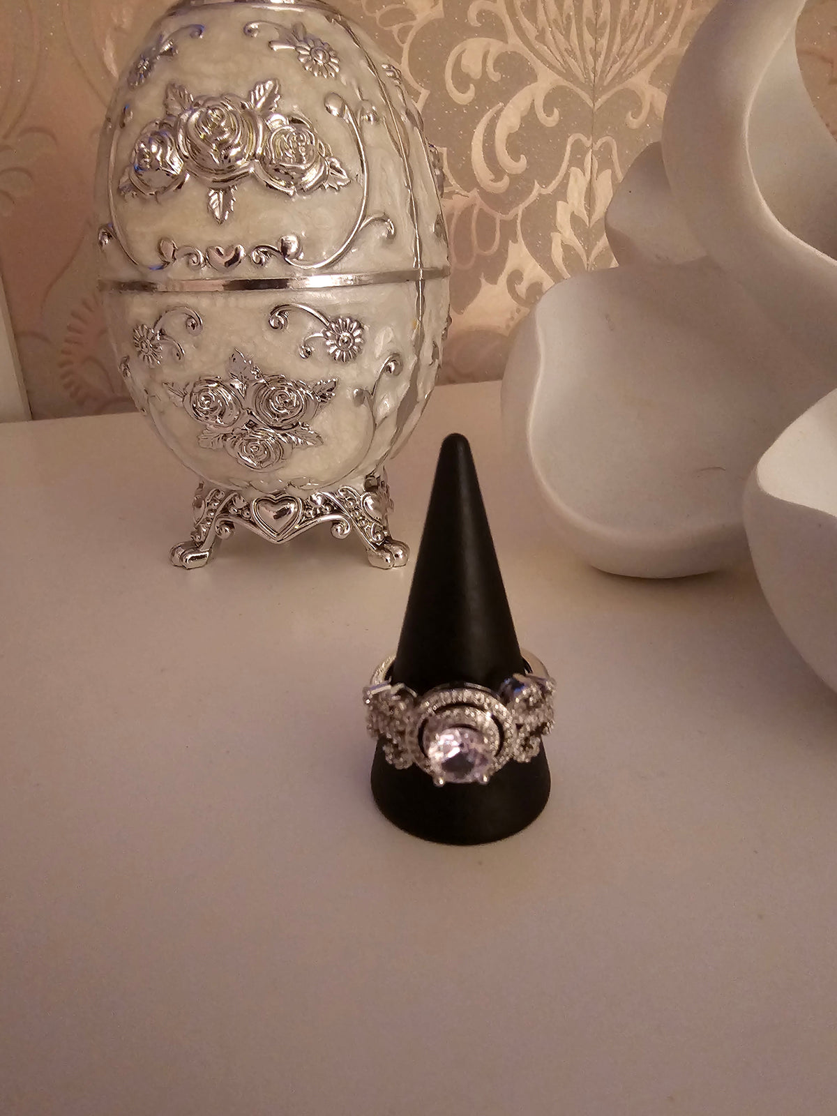 Ladies Silver with Diamond Centre Piece Dress Ring