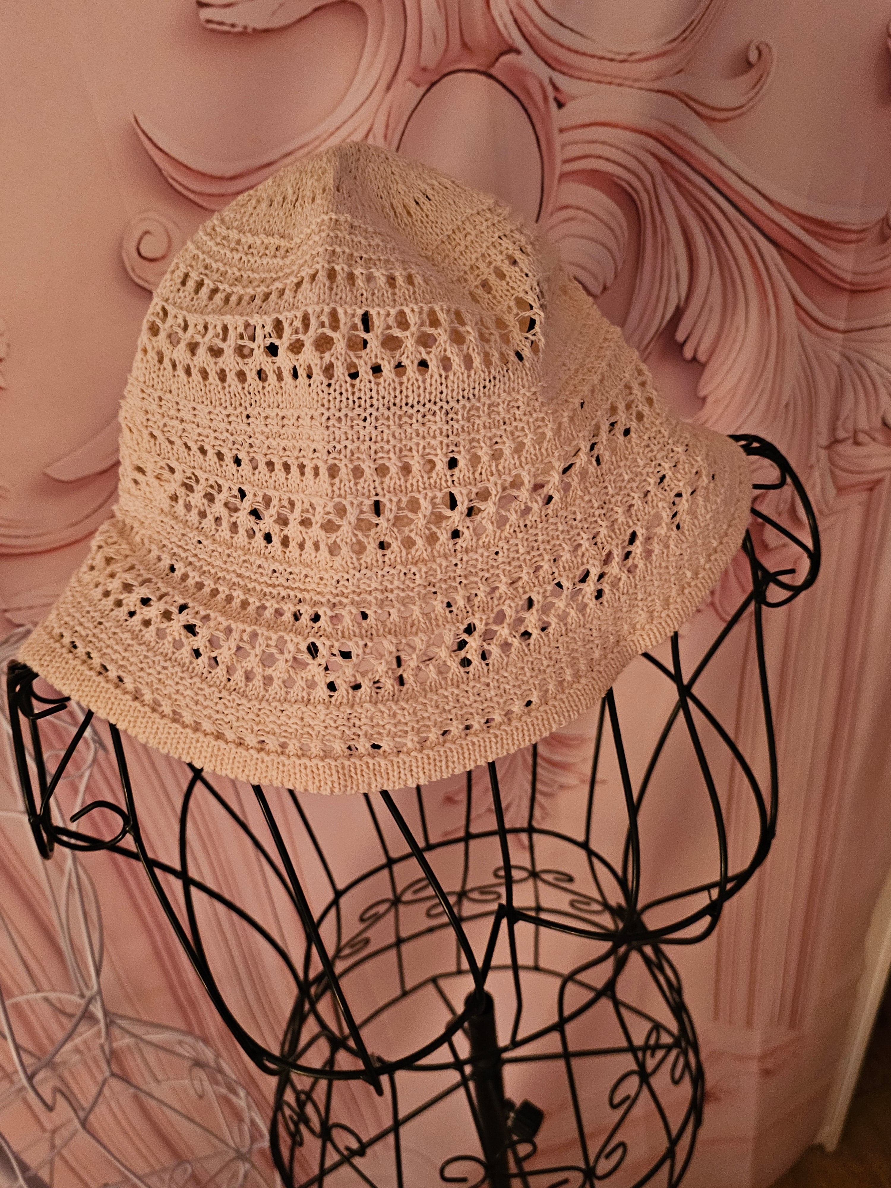Ladies Cream Crochet Canvas Hat
