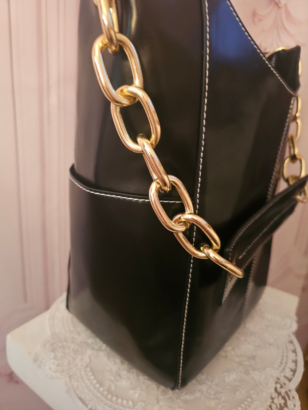 Ladies Asos black Gold chained Strap bag