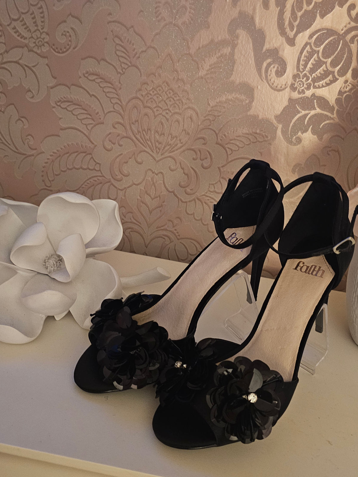 Ladies Black Faith Ankle Strap Heels