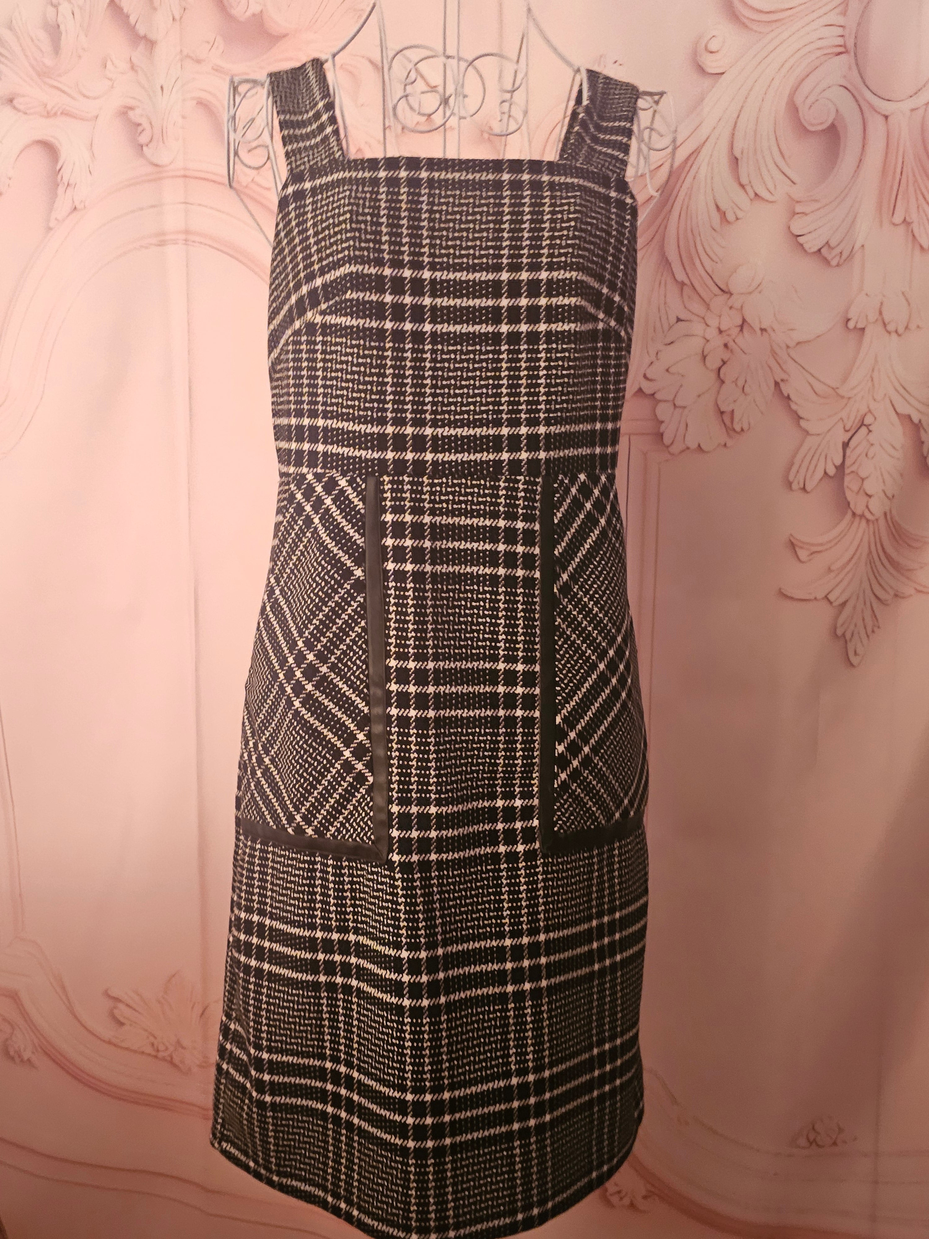 Ladies black & white check pinafore