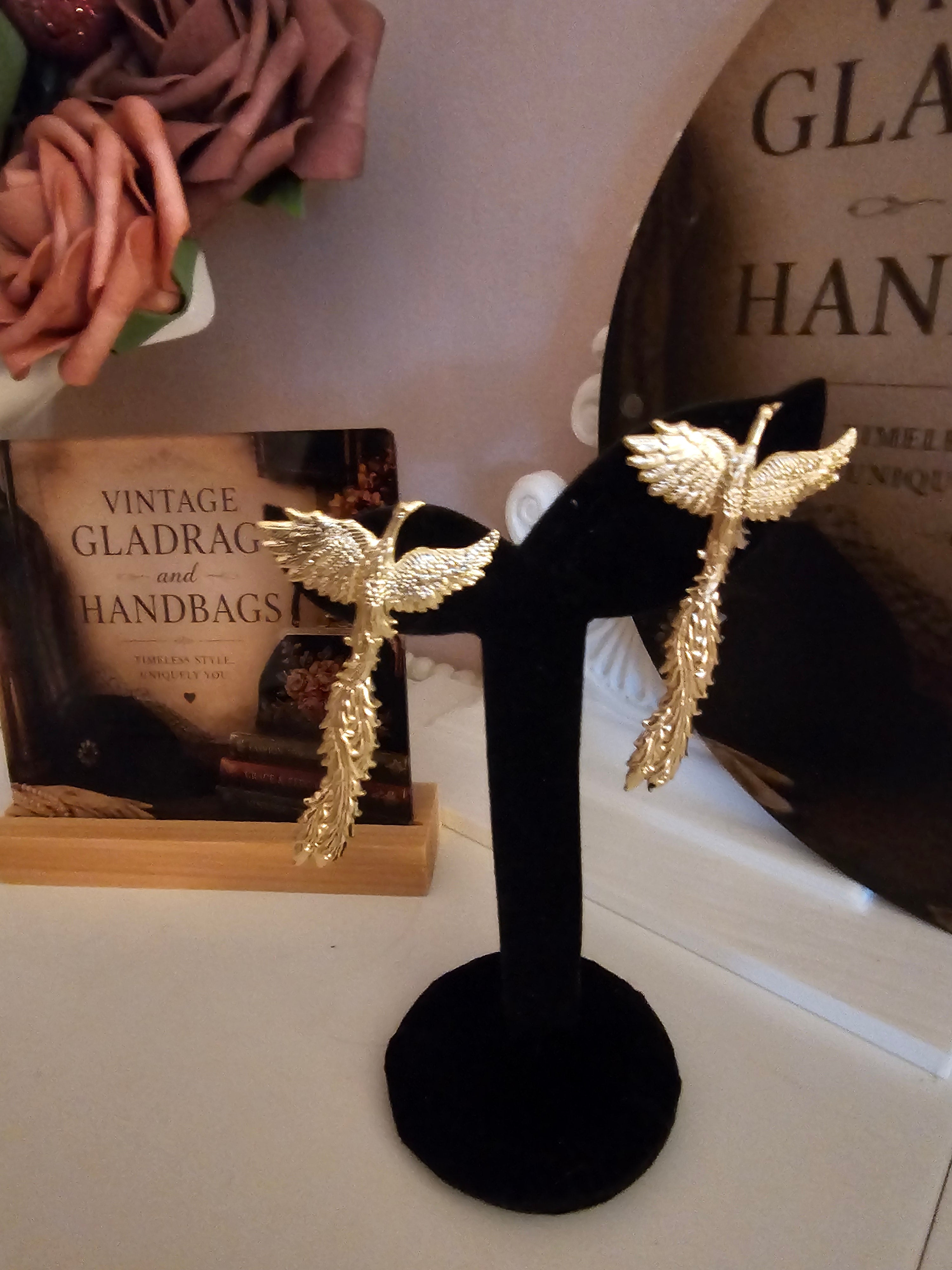 Ladies Gold Exotic Bird Earrings