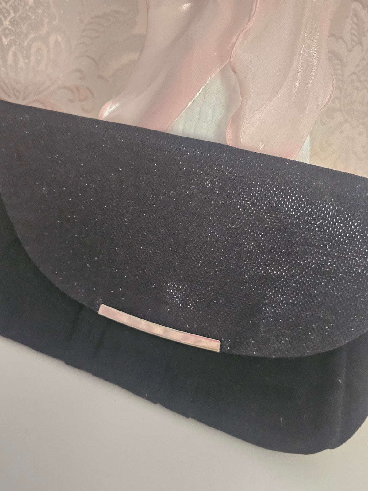 Ladies Black glittered & suede Clutch Bag