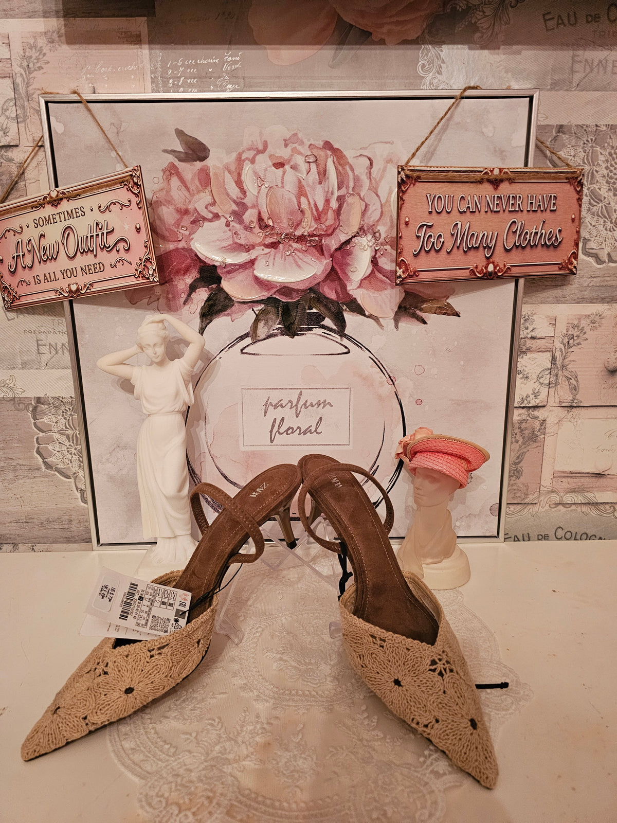 Ladies Zara Brown and Cream suede Slingback Heels