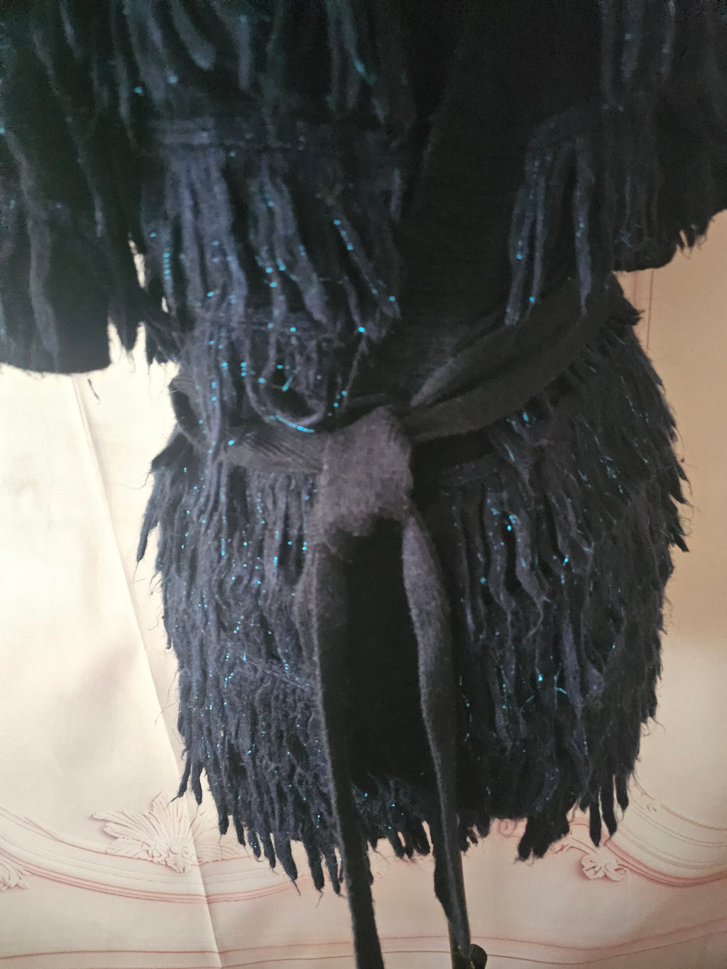 Ladies Navy Blue Fringed Miss Selfridge Short Sleeved Cardigan