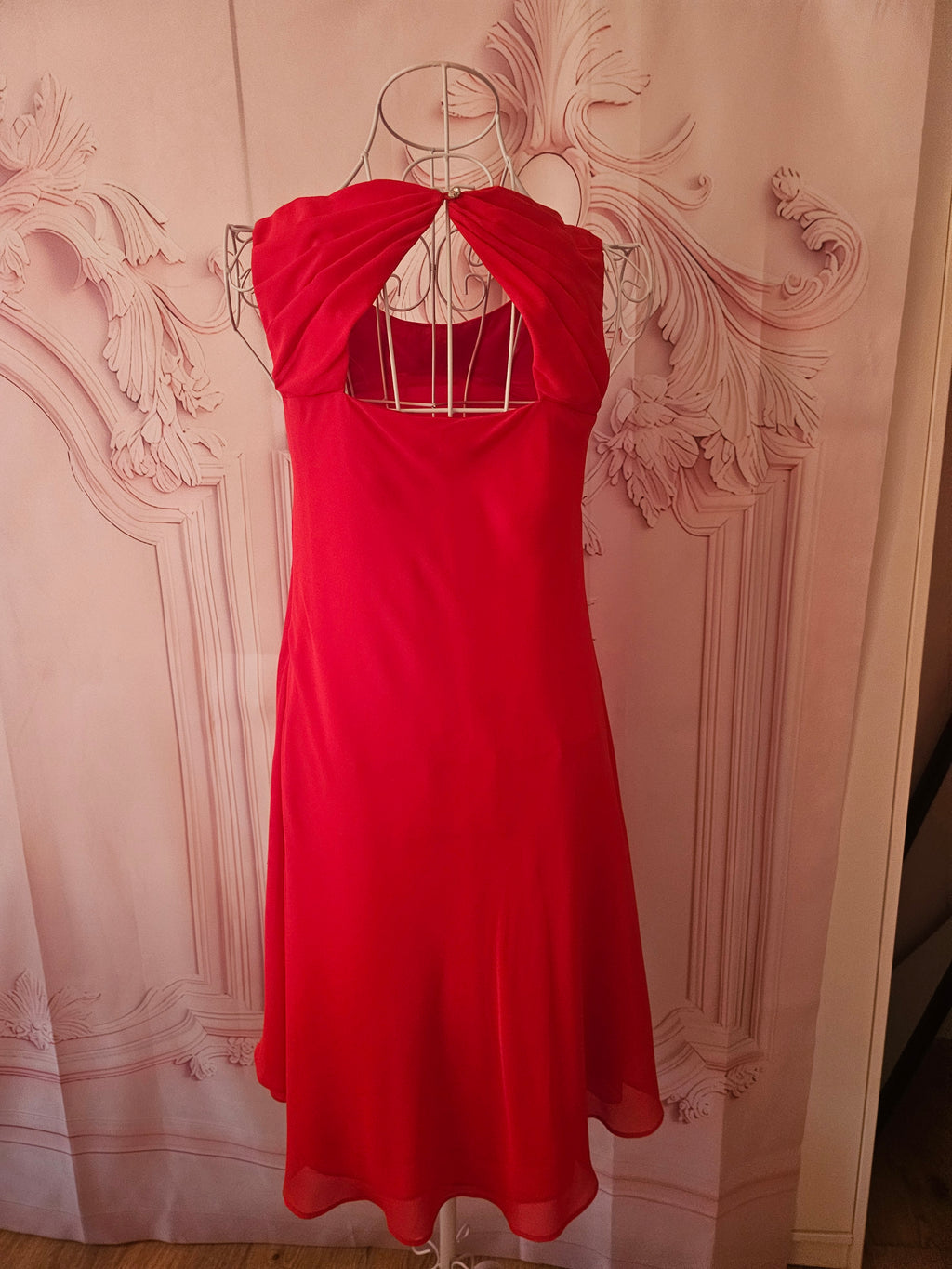 Ladies Red Monsoon Chiffon Evening Dress