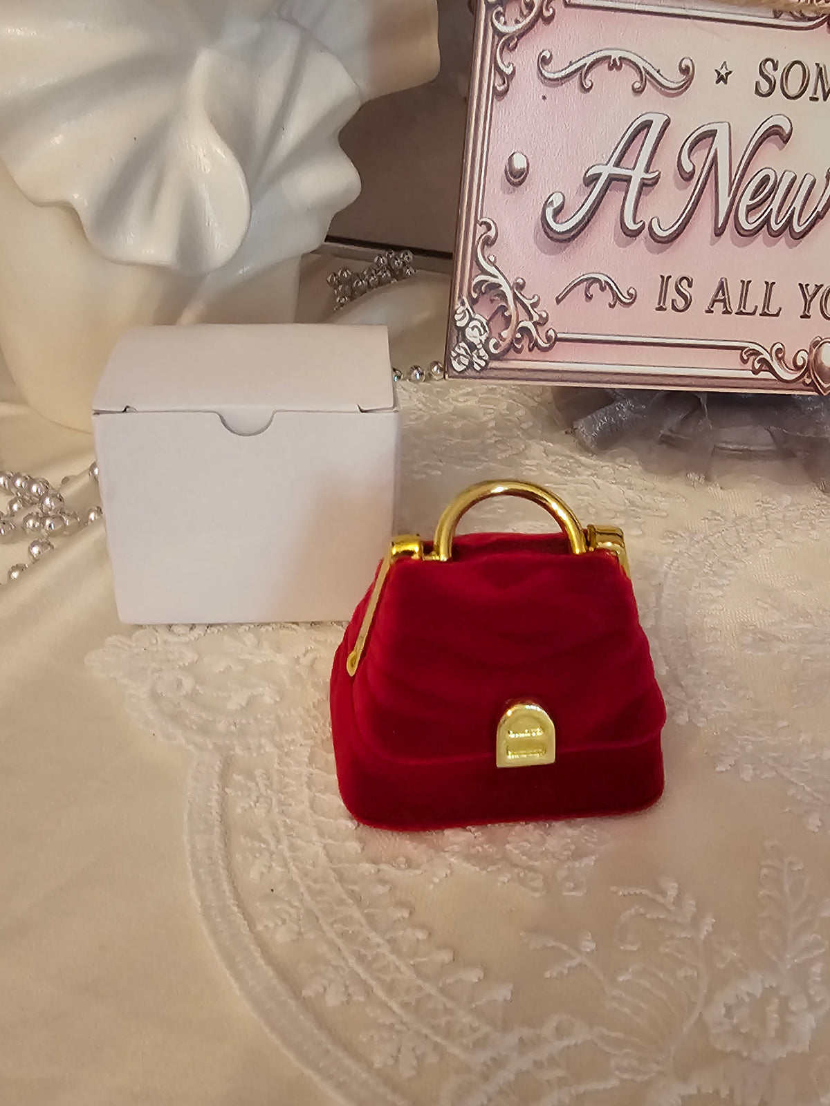 Ladies Little Red Handbag Ring Holder