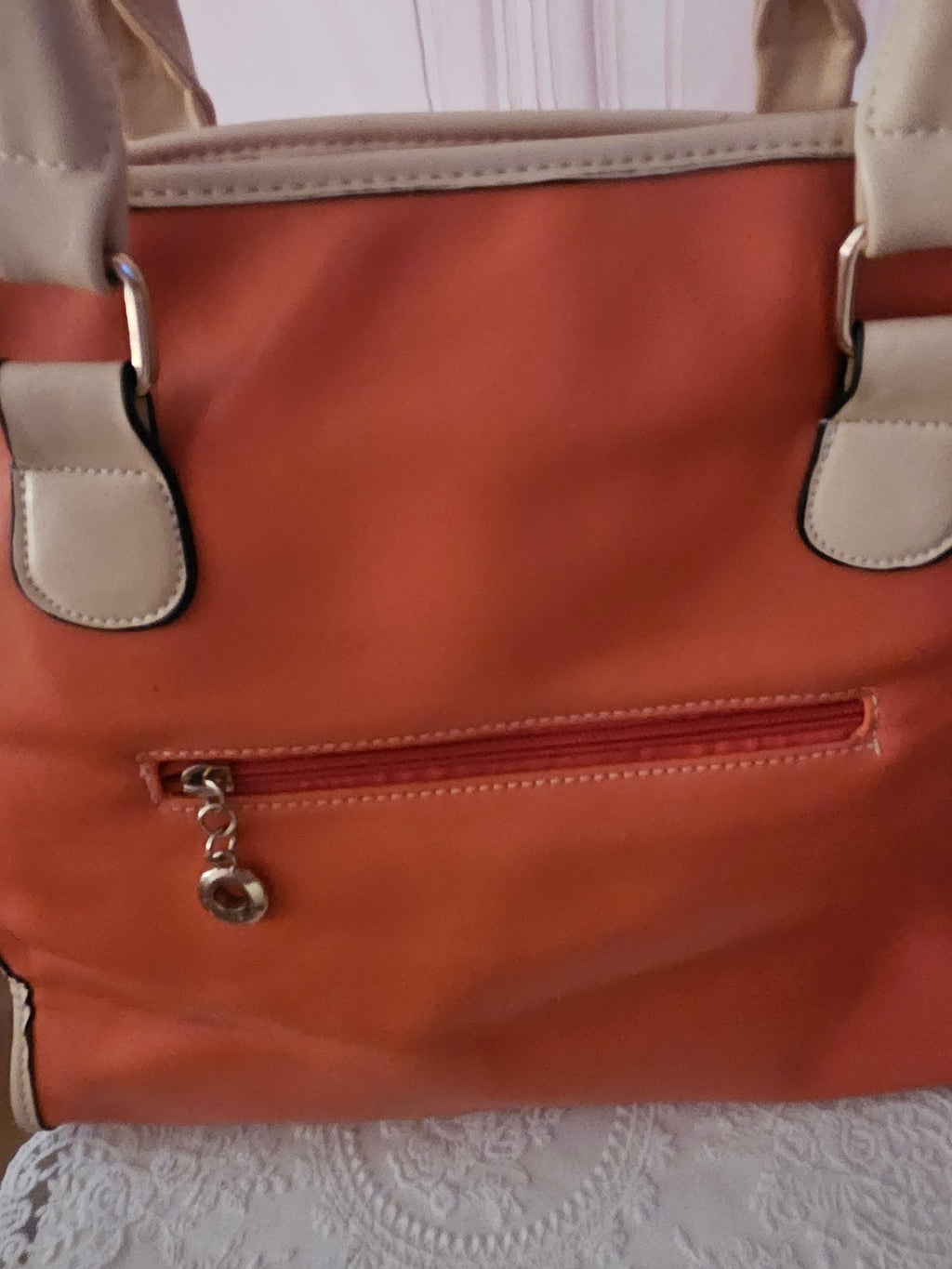 Ladies Leather Orange & Cream unusual Handbag