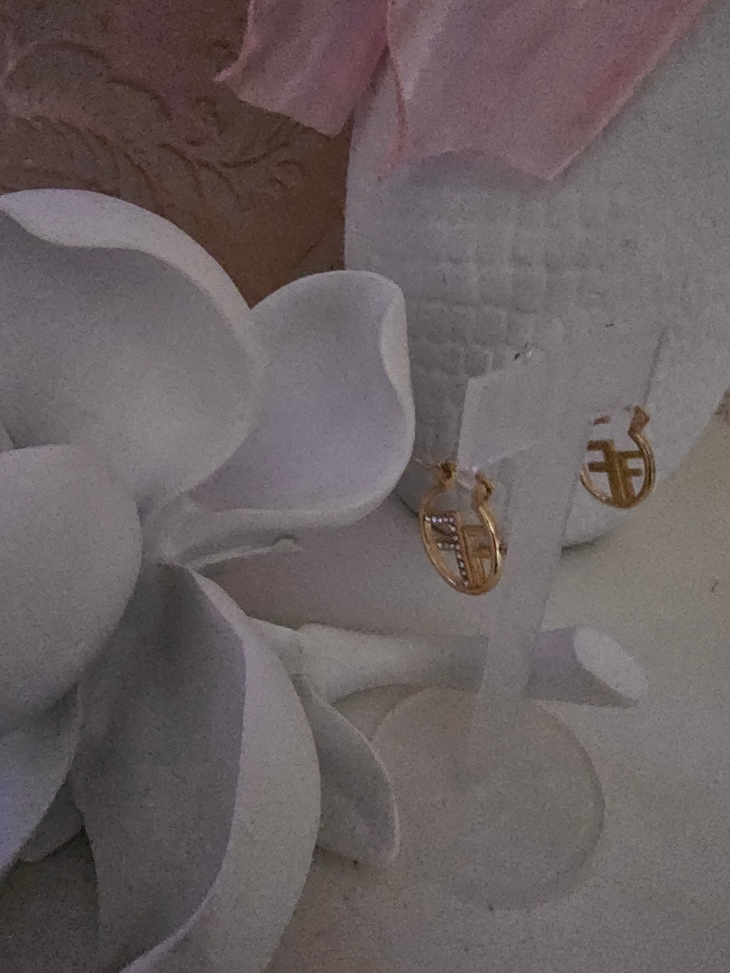 Ladies Gold & Diamonte Fendi Style Design Earrings