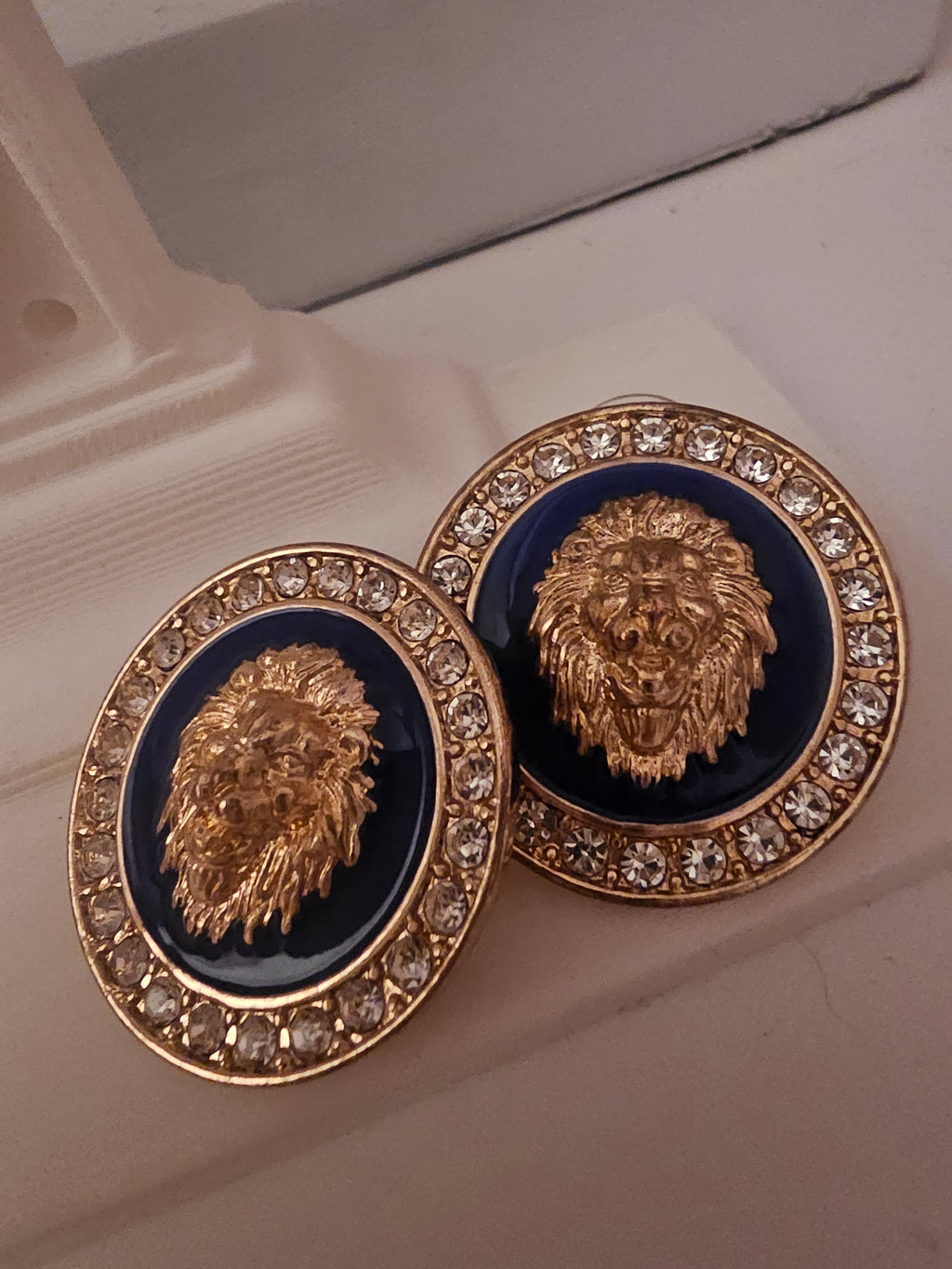 Ladies x 2 versace style design navy blue and pink earrings