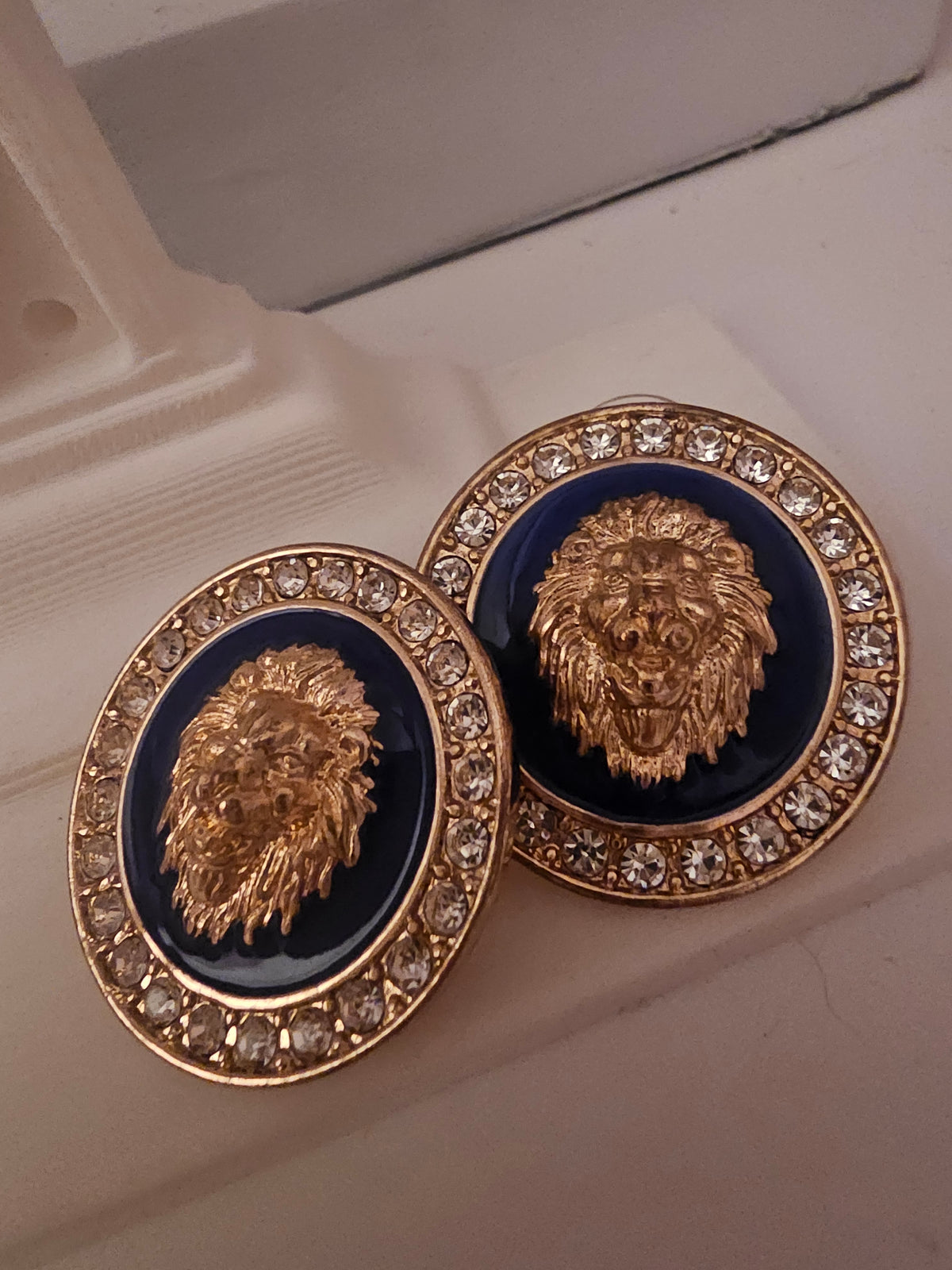 Ladies x 2 versace style design navy blue and pink earrings