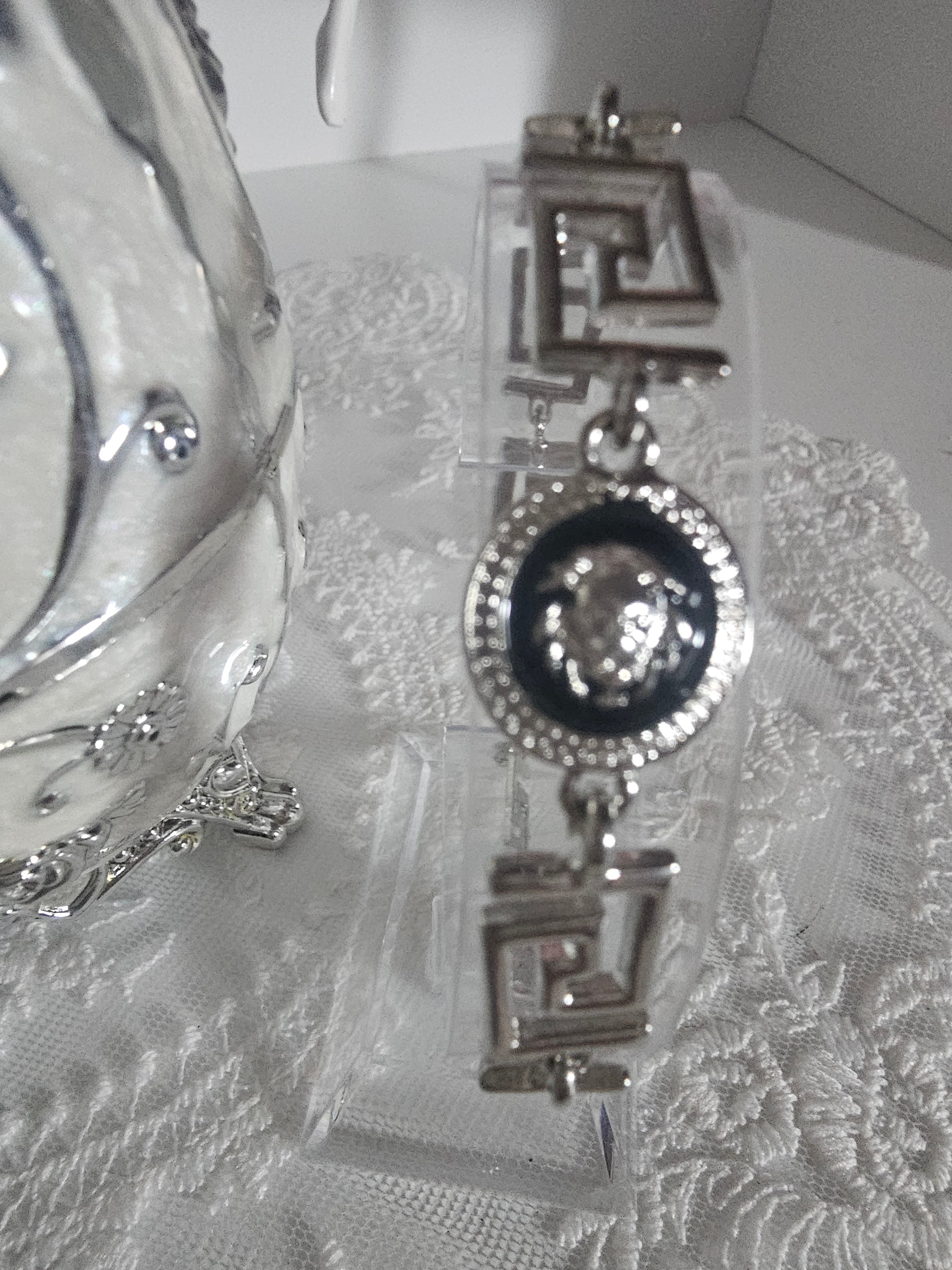Ladies Silver Versace style with greek key style bracelet