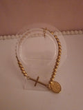 Ladies Gold plated ball bracelet with cross & medal charm