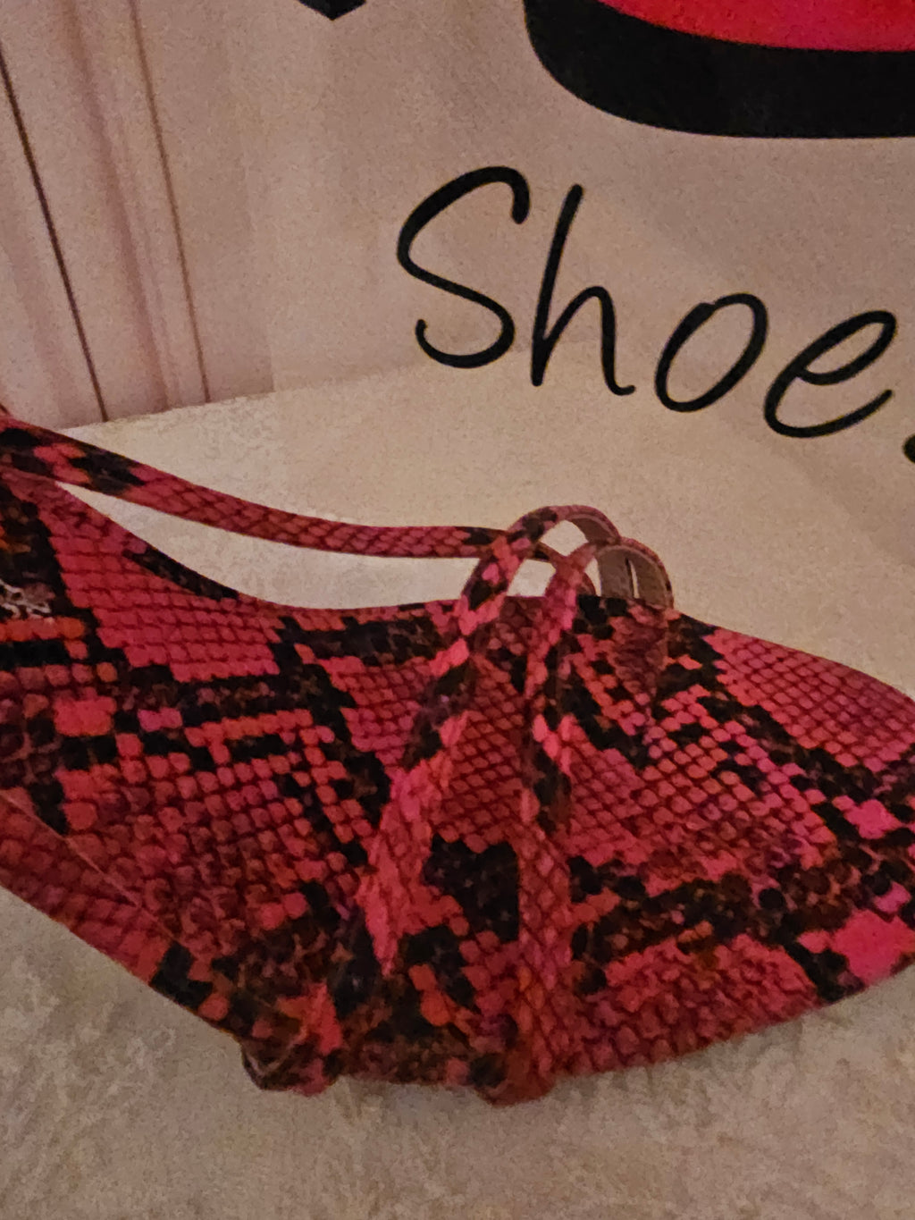 Ladies Red & Black Strappy Snakeskin Slingbacks