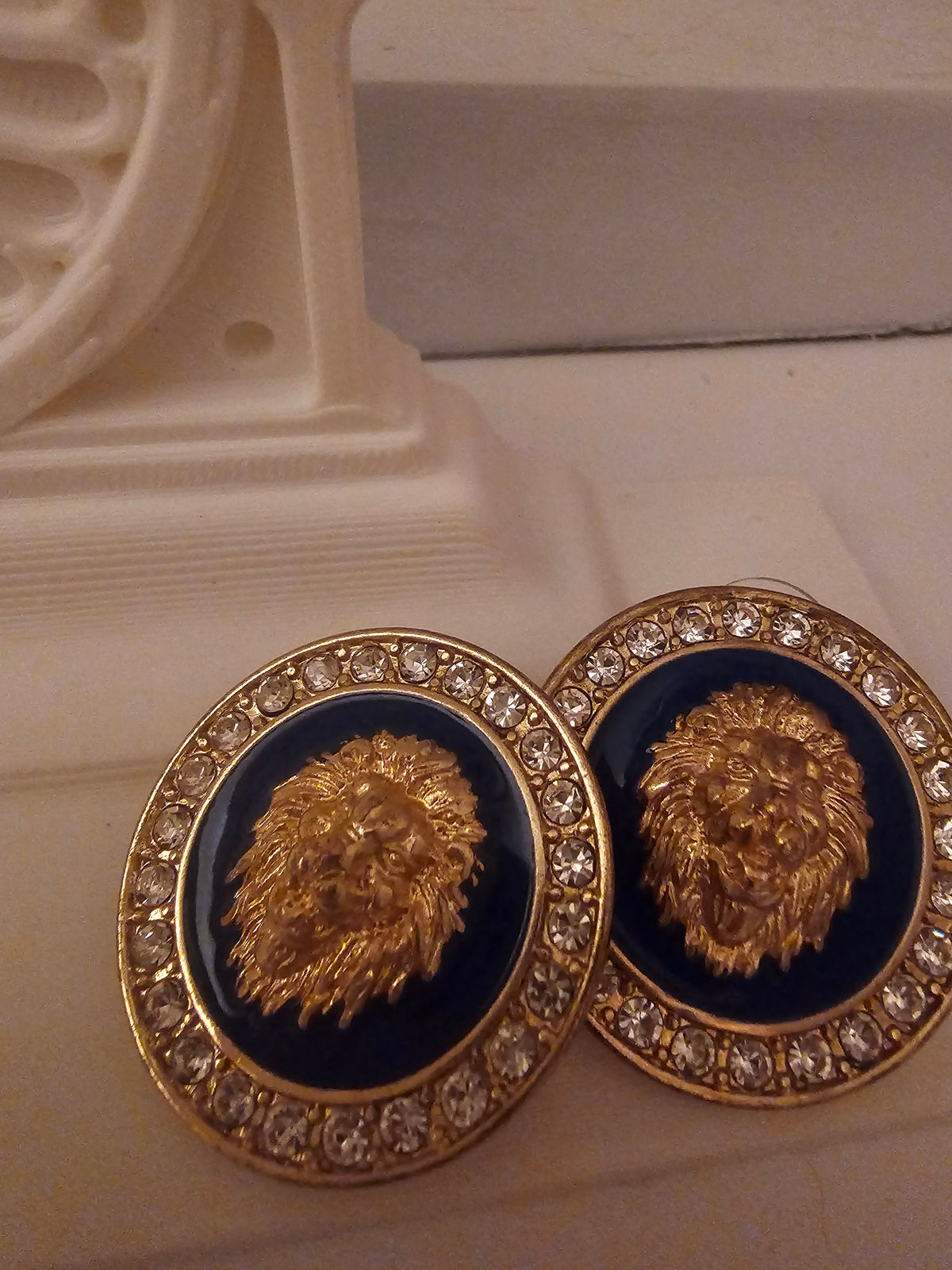 Ladies x 2 versace style design navy blue and pink earrings