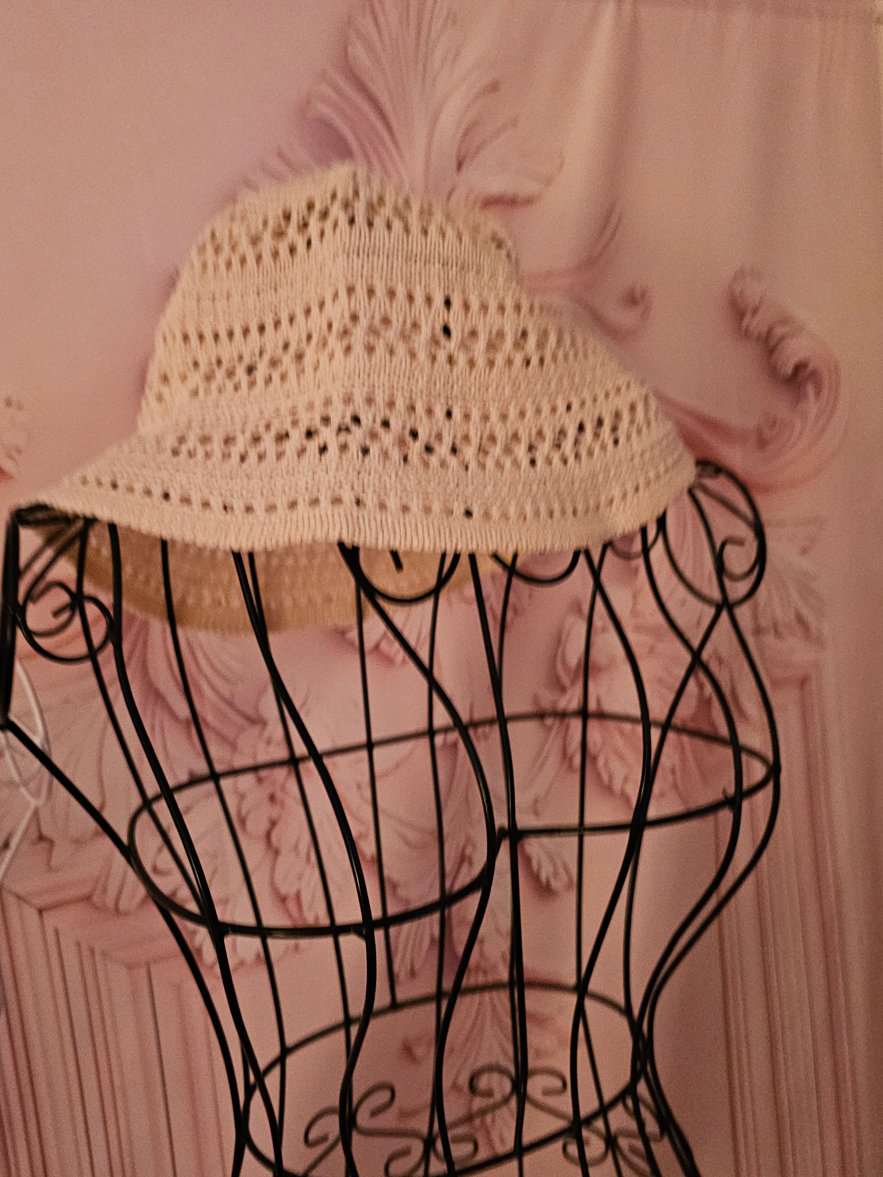 Ladies Cream Crochet Canvas Hat