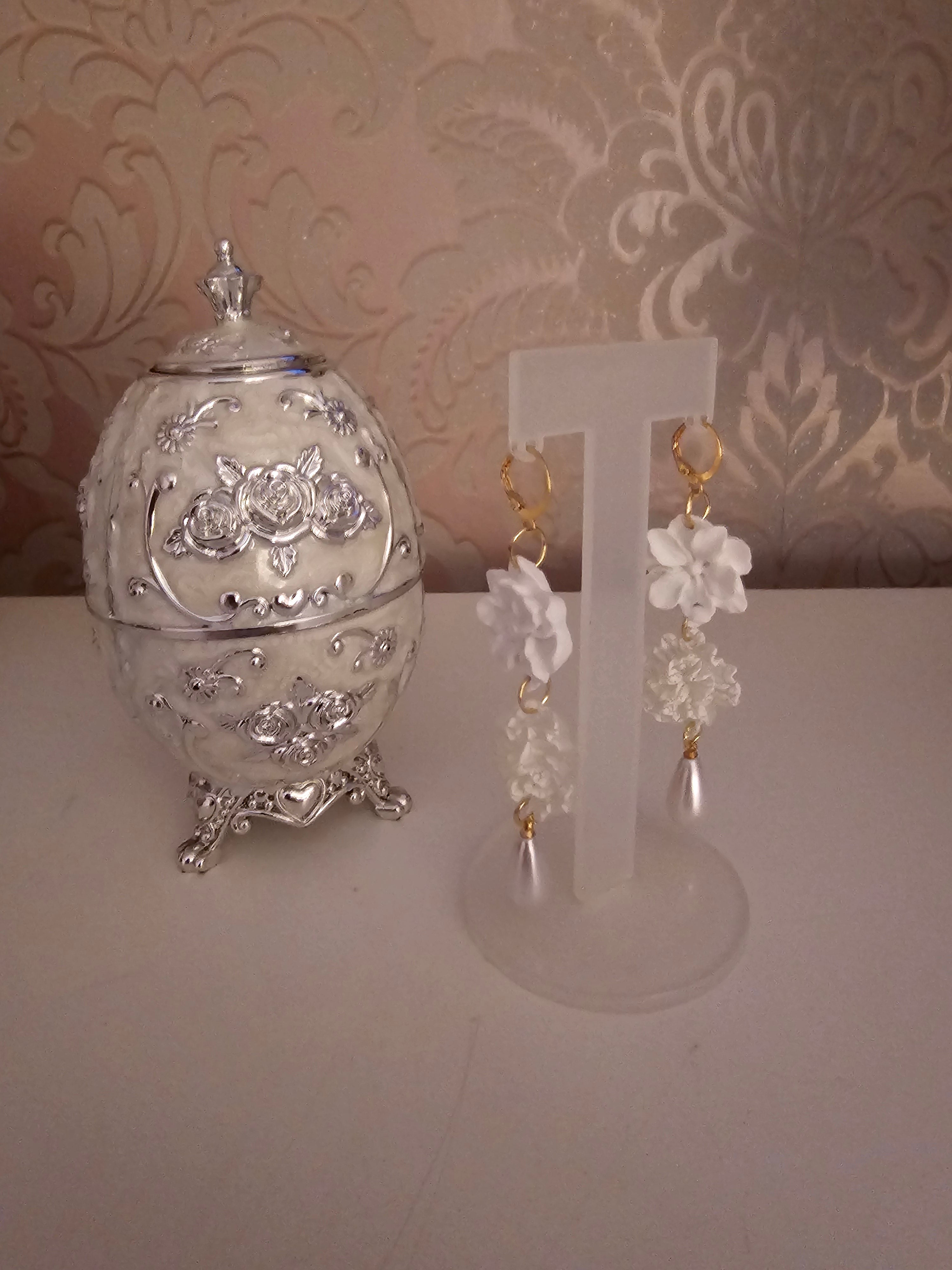 Ladies White Flower Pendant Earrings