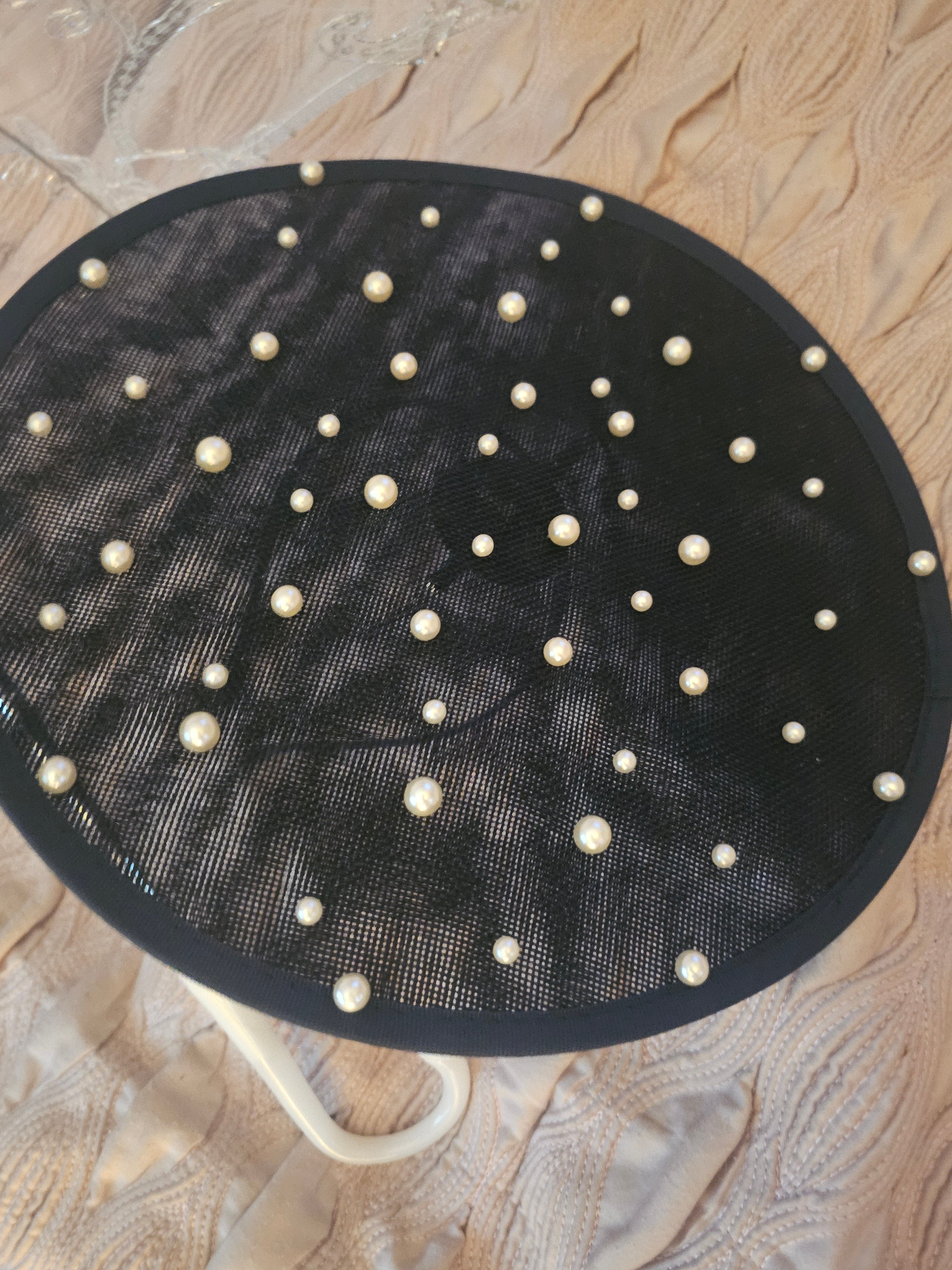 Ladies Navy Blue with Pearl Drop Design Fascinator