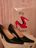 Ladies black leather hobbs pointed toes heels